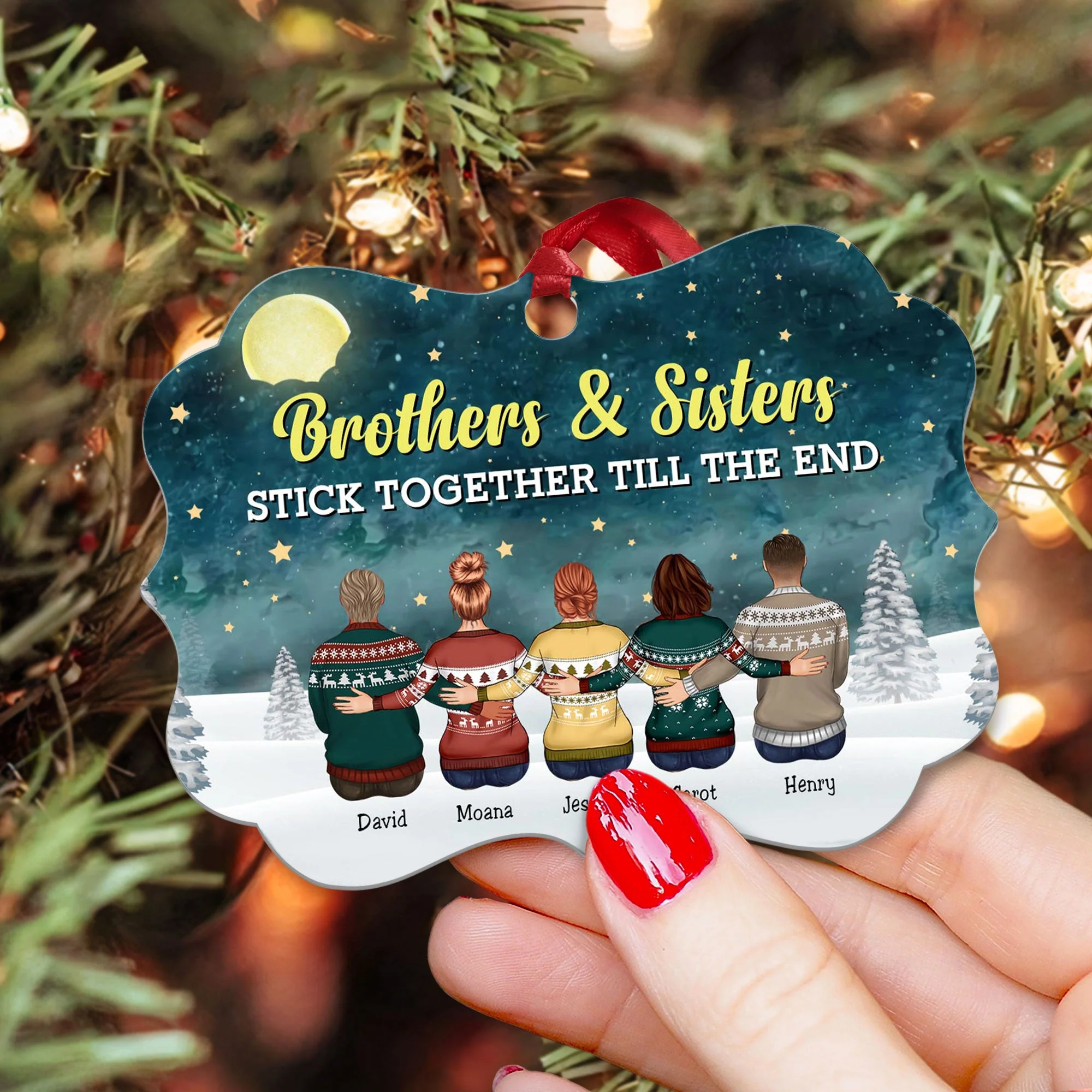 Brothers & Sisters Stick Together Till The End - Personalized Aluminum/Wooden Ornament - Christmas, Loving Gift For Family Members, Brothers, Sisters, Siblings - Image 4