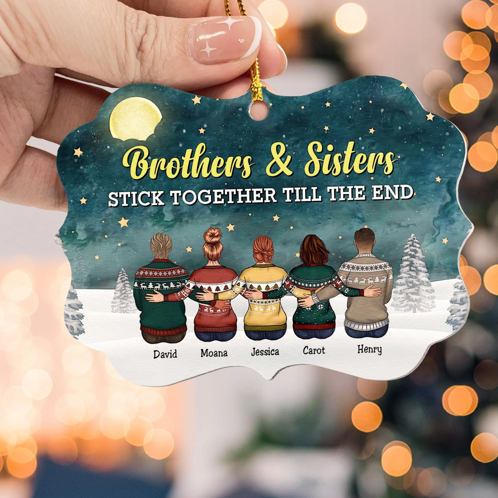 Brothers & Sisters Stick Together Till The End - Personalized Aluminum/Wooden Ornament - Christmas, Loving Gift For Family Members, Brothers, Sisters, Siblings - Image 5