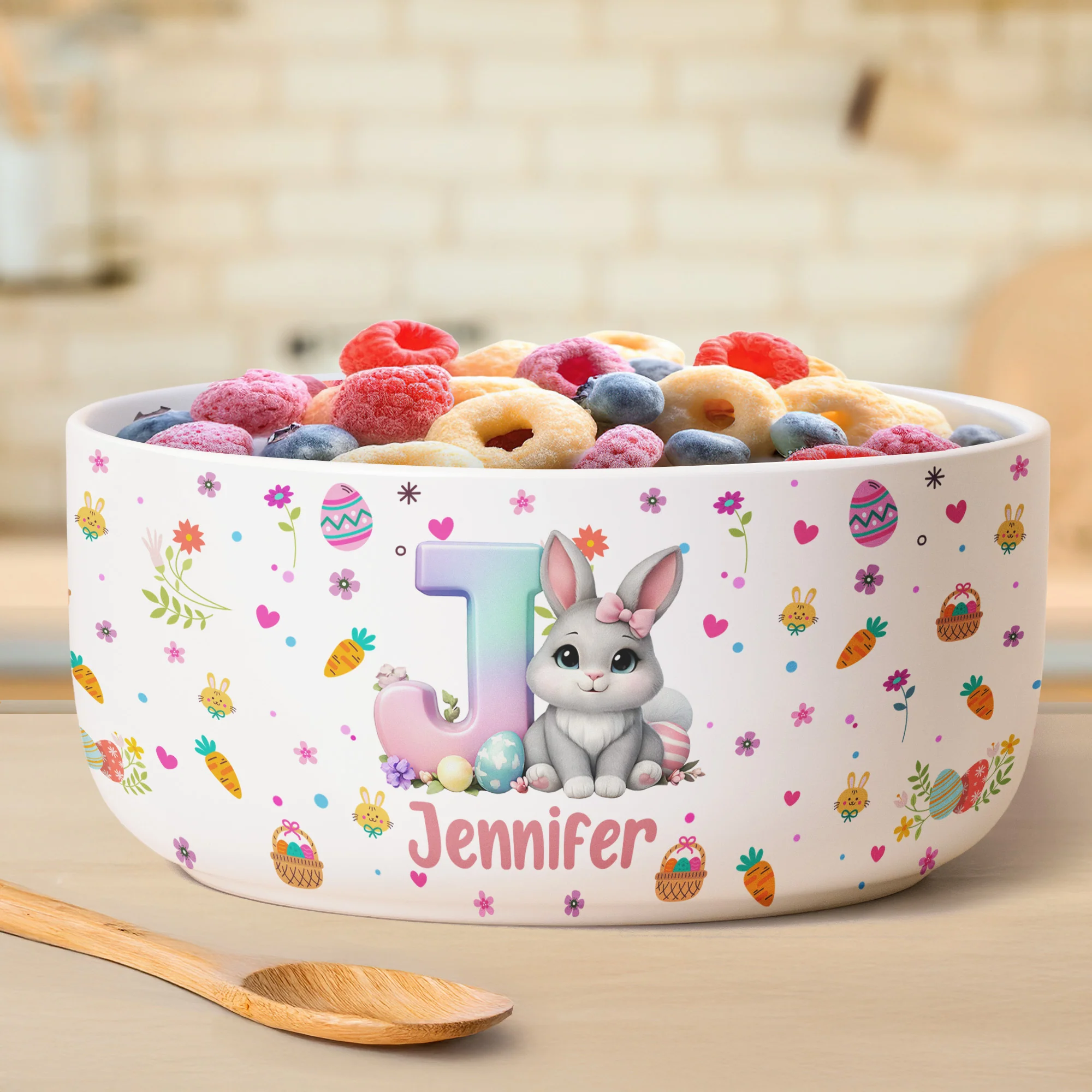 Bunny Initial Easter - Personalized Ceramic Bowl - Image 2