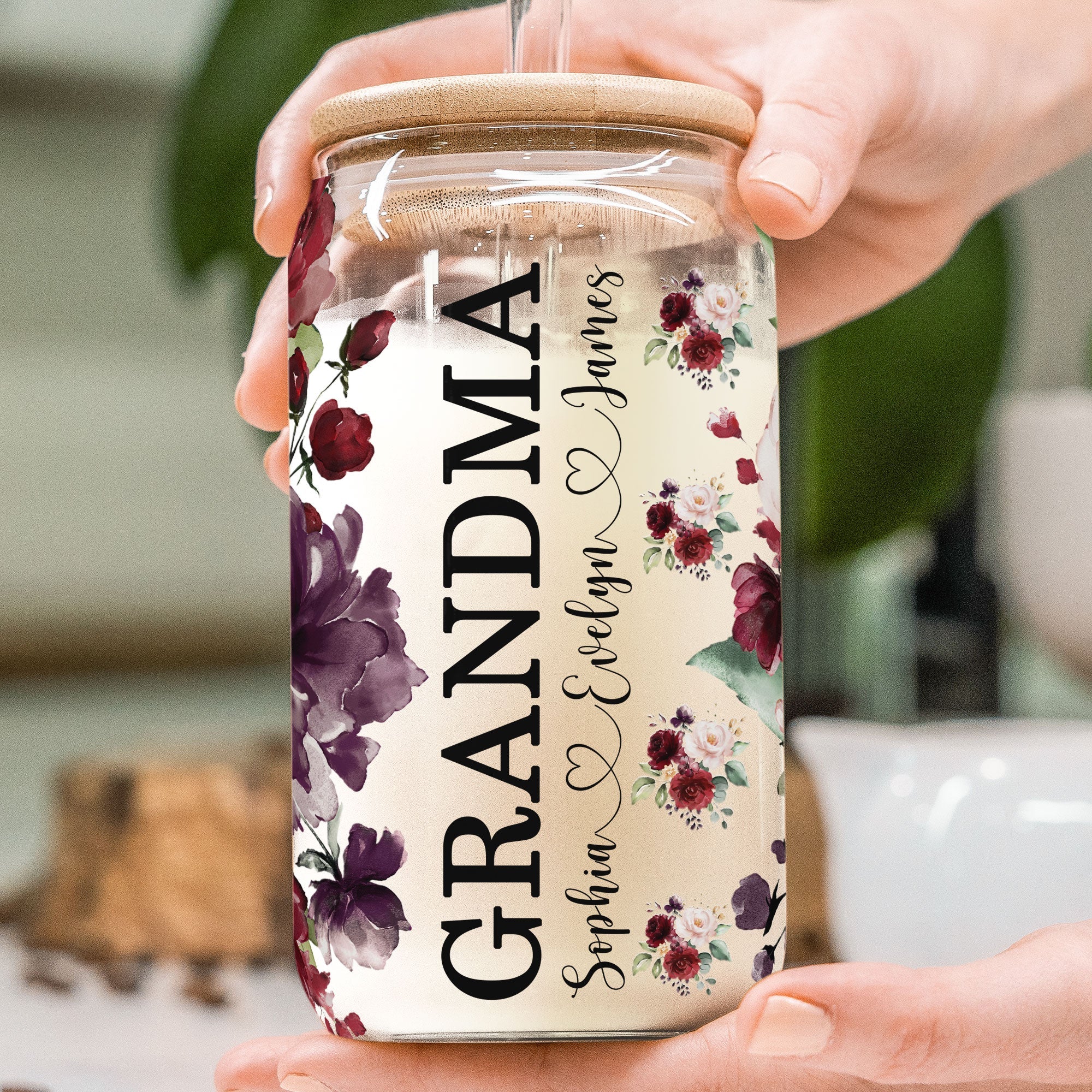 Burgundy Flower - Personalized Clear Glass Cup - Image 2