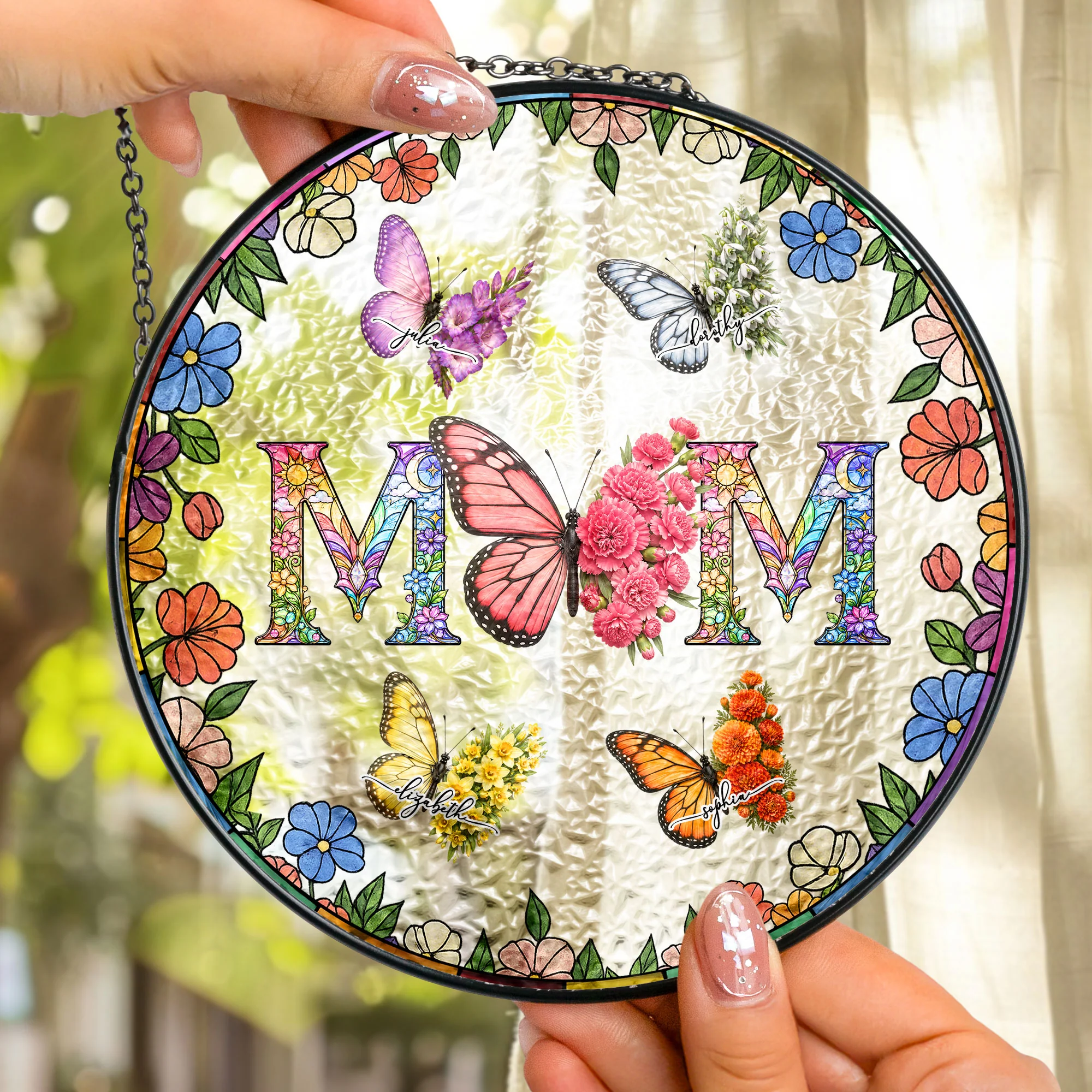 Butterfly Birth Flower Gift For Mom, Wife - Personalized Window Hanging Suncatcher - Image 2