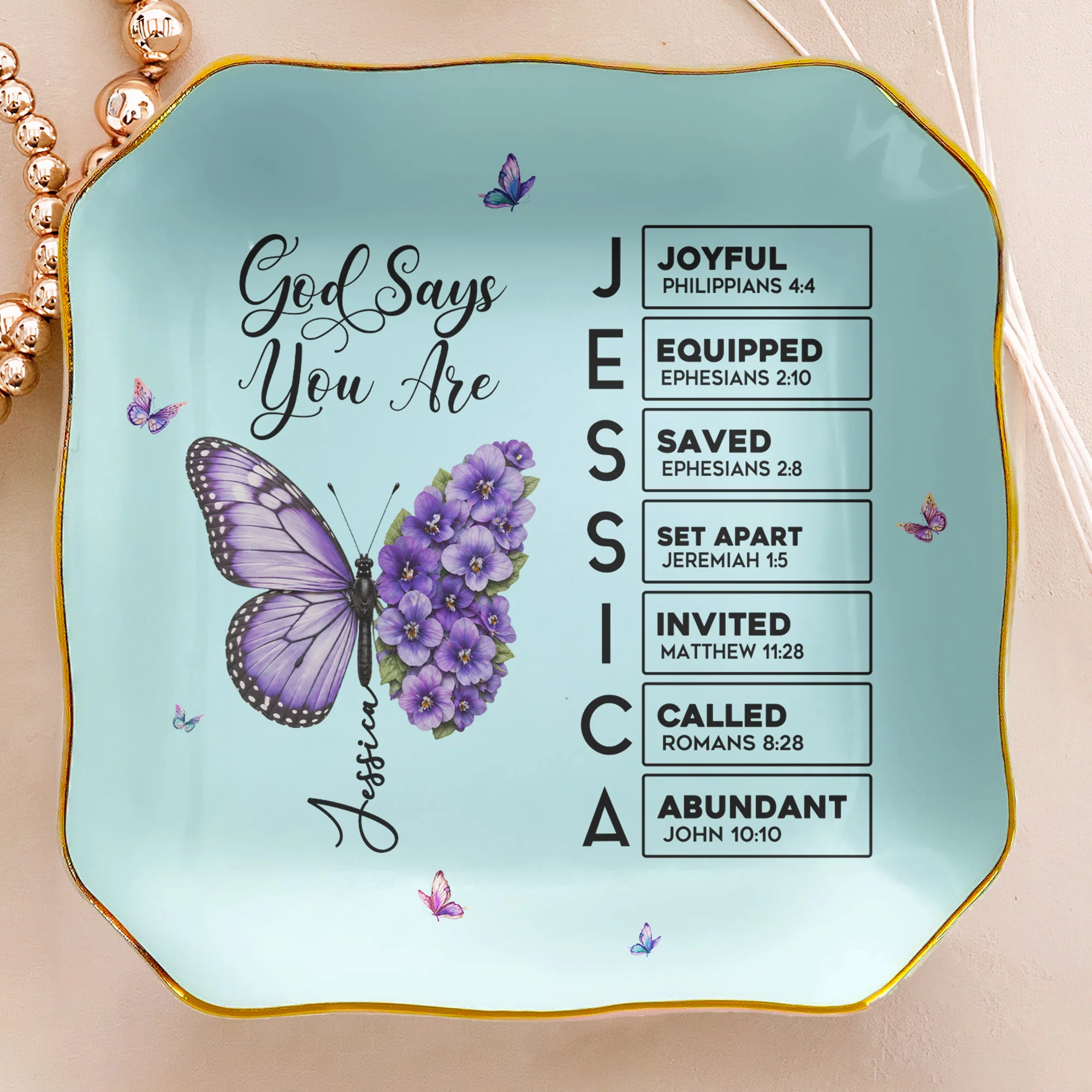 Butterfly Birth Flower Gift For Self, Friend, Daughter - Personalized Jewelry Dish - Image 2