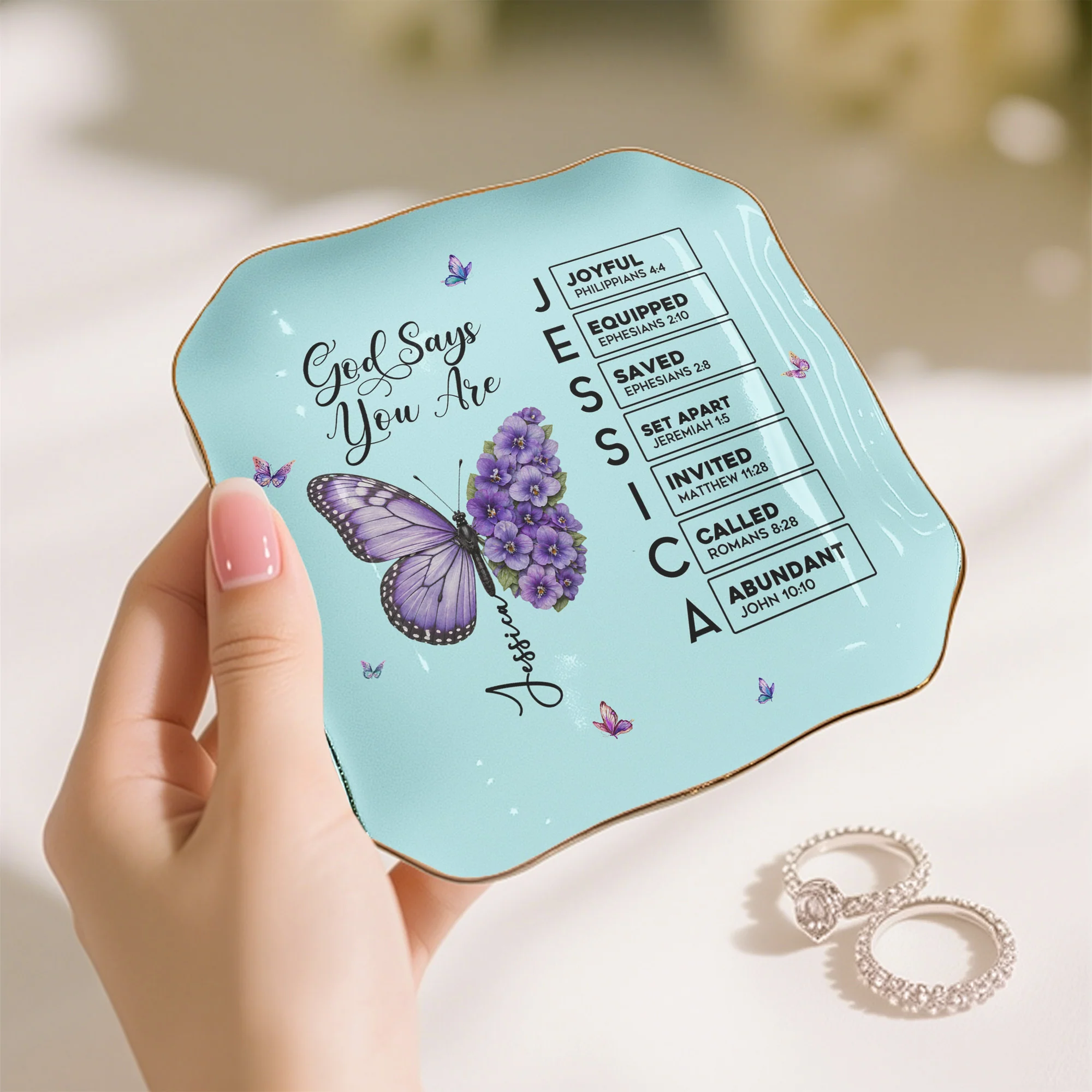 Butterfly Birth Flower Gift For Self, Friend, Daughter - Personalized Jewelry Dish - Image 4