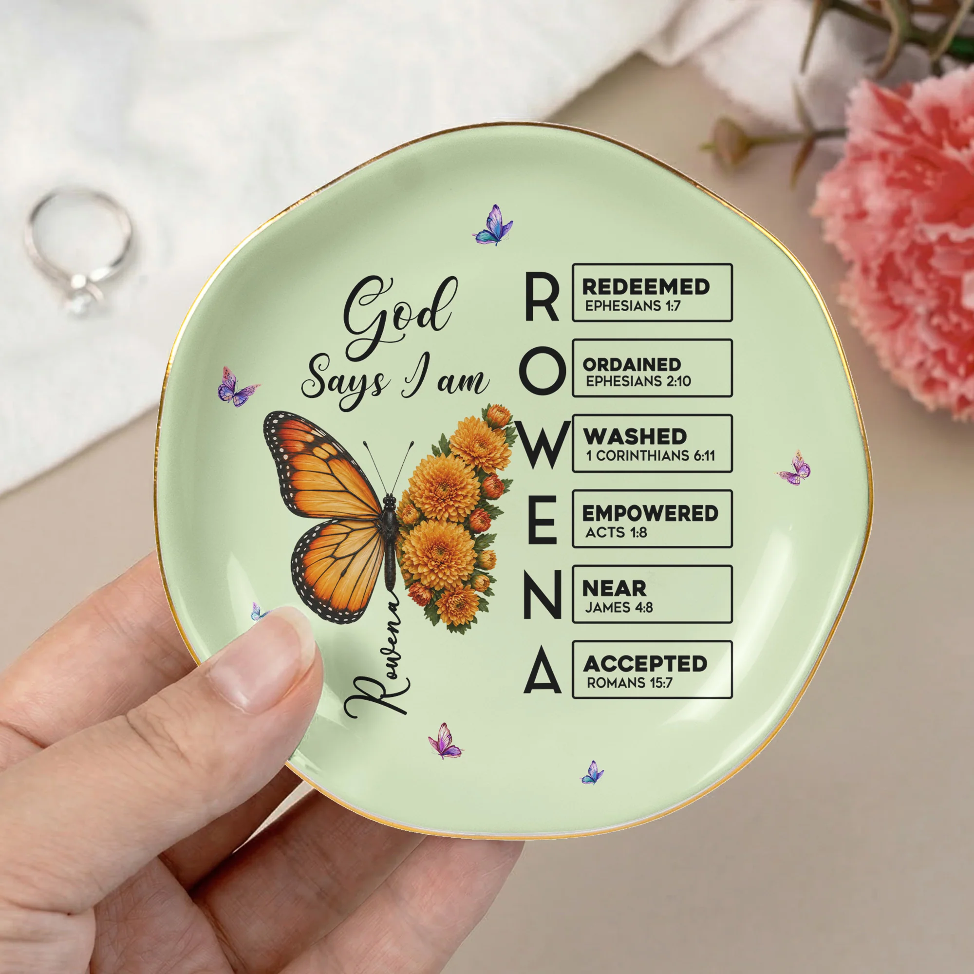 Butterfly Birth Flower Gift For Self, Friend, Daughter - Personalized Jewelry Dish - Image 5