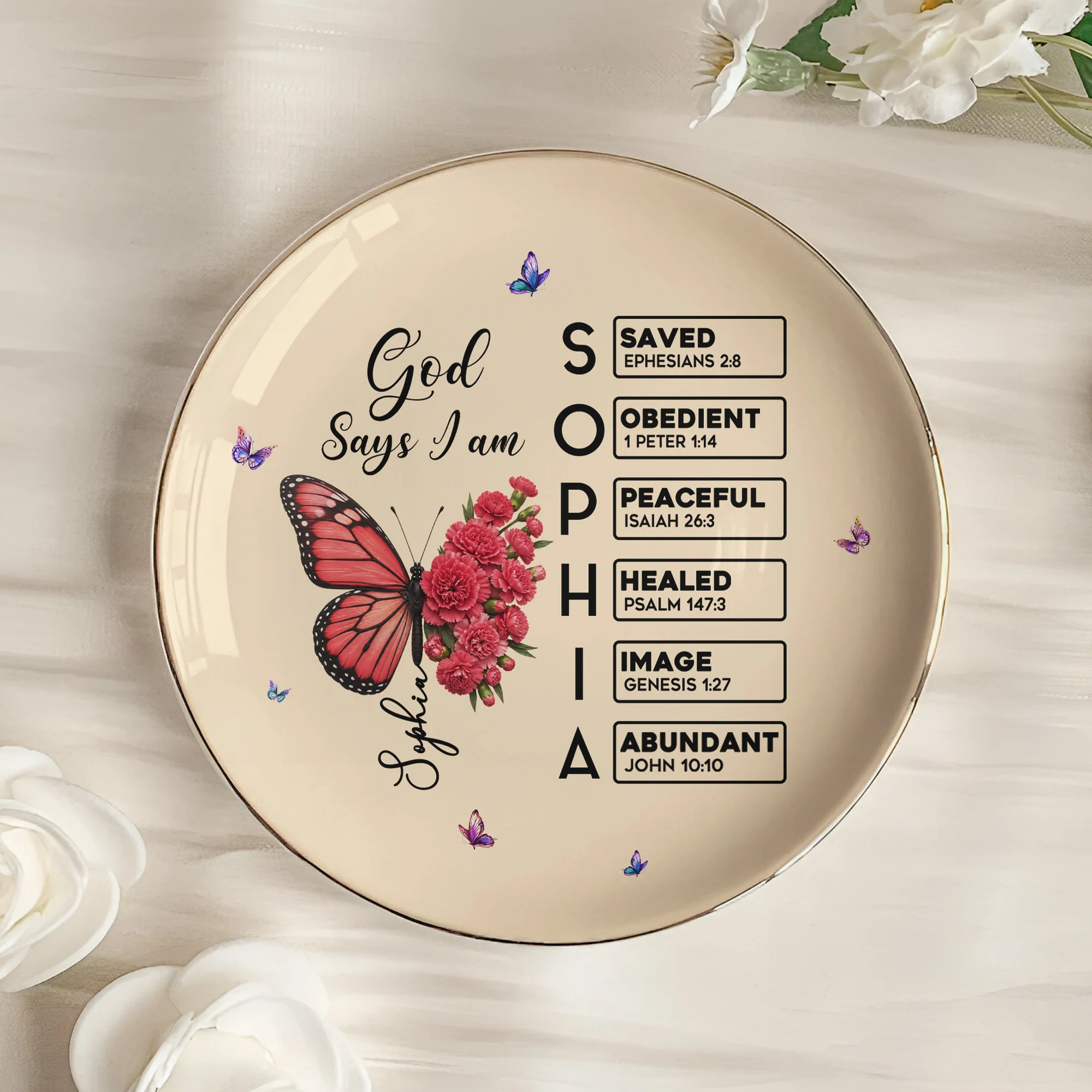 Butterfly Birth Flower Gift For Self, Friend, Daughter - Personalized Jewelry Dish - Image 6