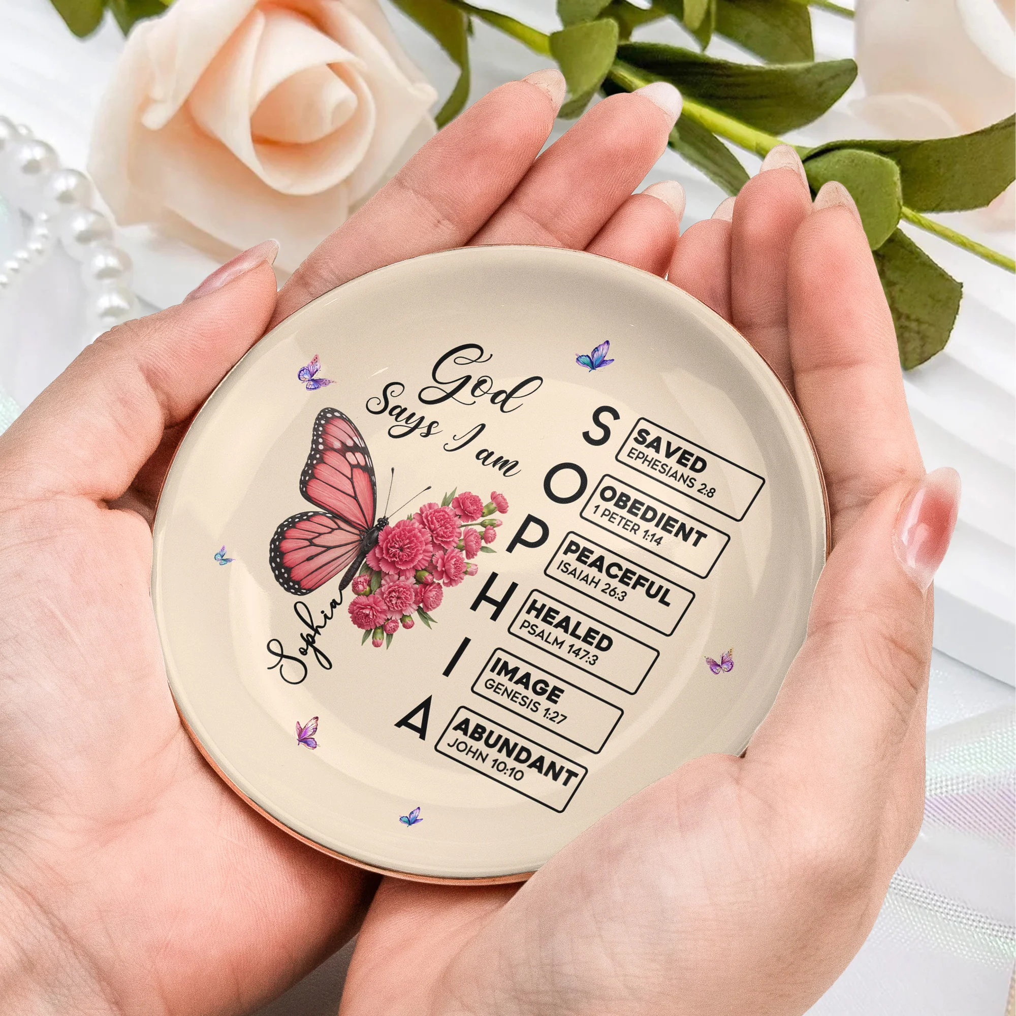 Butterfly Birth Flower Gift For Self, Friend, Daughter - Personalized Jewelry Dish - Image 7