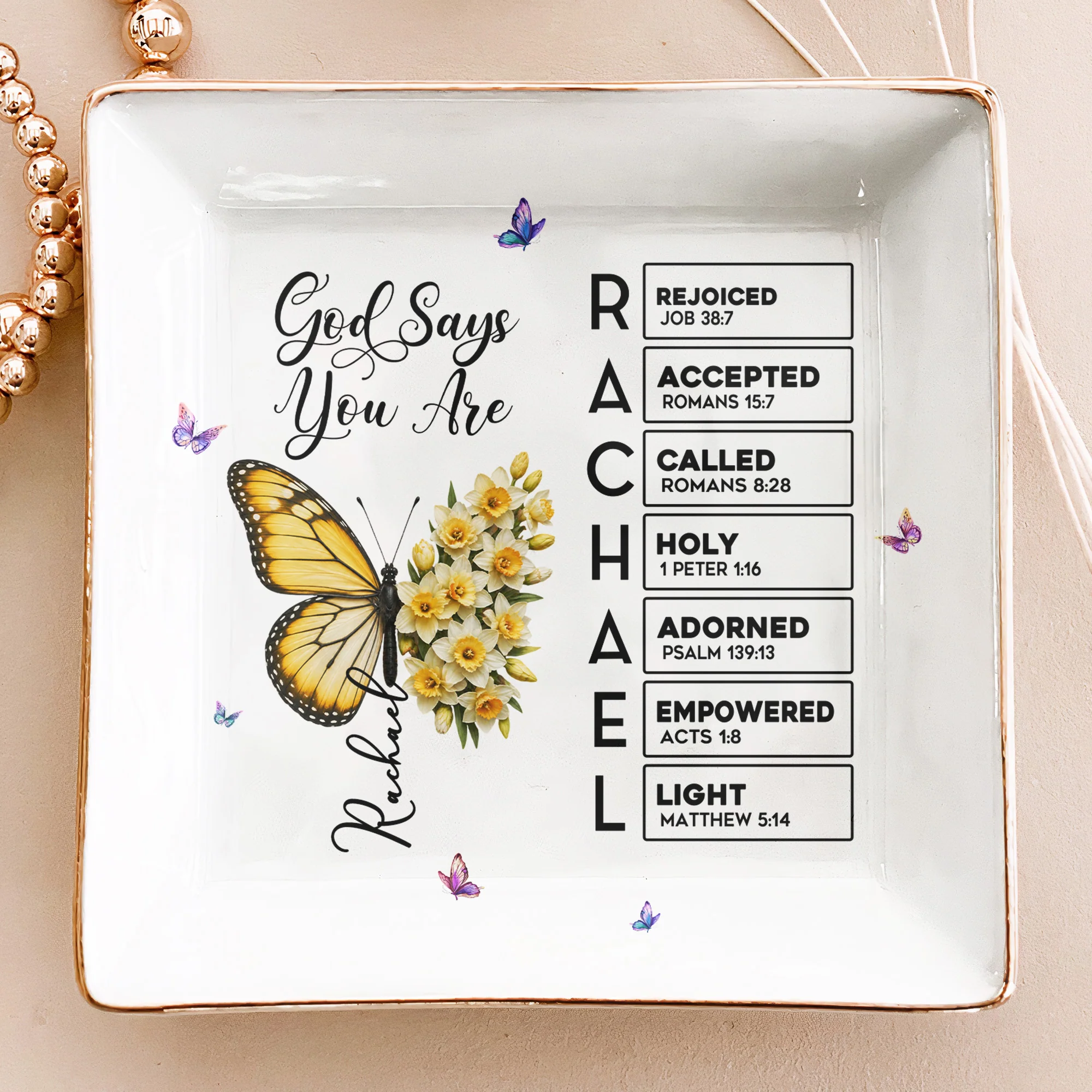 Butterfly Birth Flower Gift For Self, Friend, Daughter - Personalized Jewelry Dish - Image 8