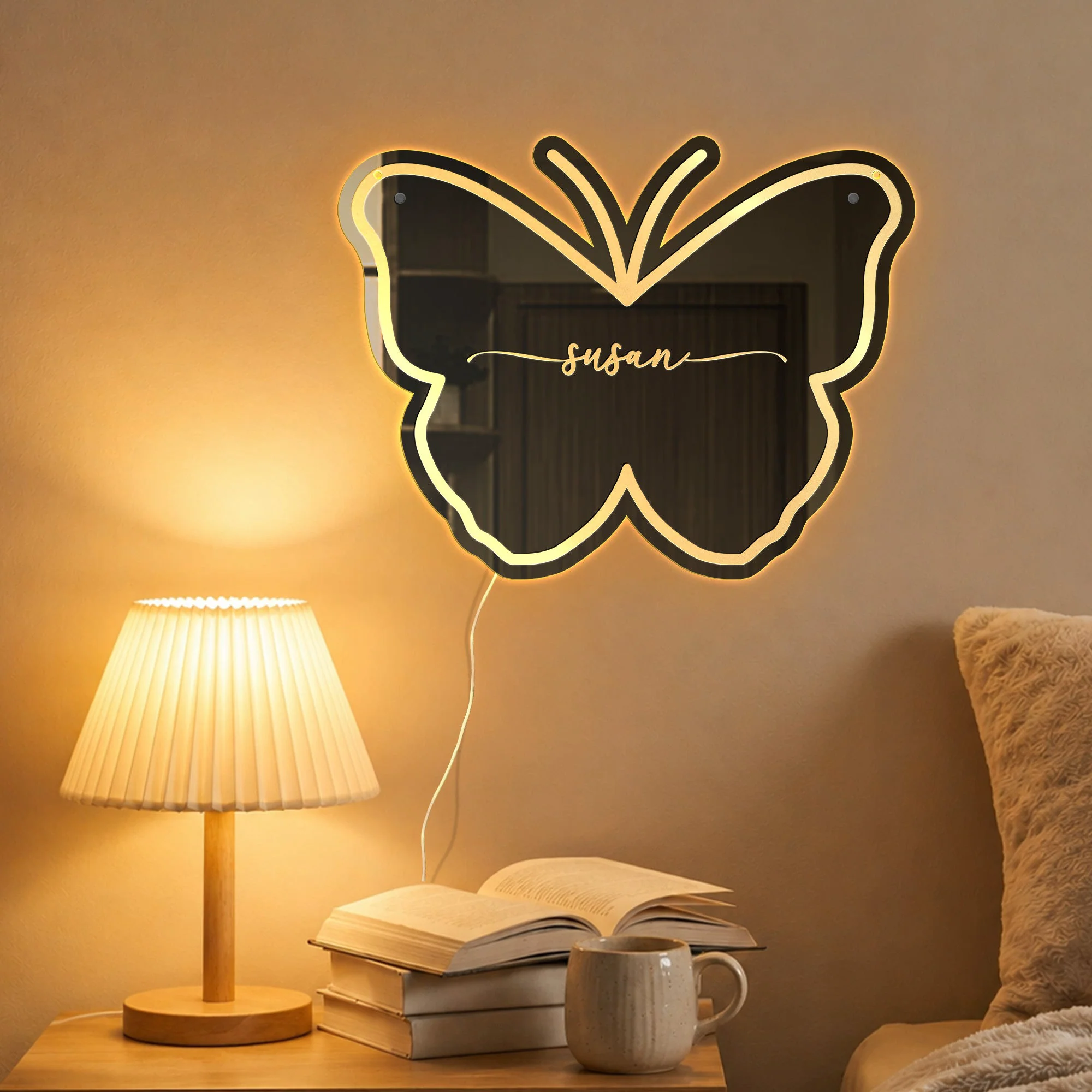 Butterfly Gift For Her Home Room Decor - Personalized Led Mirror - Image 2