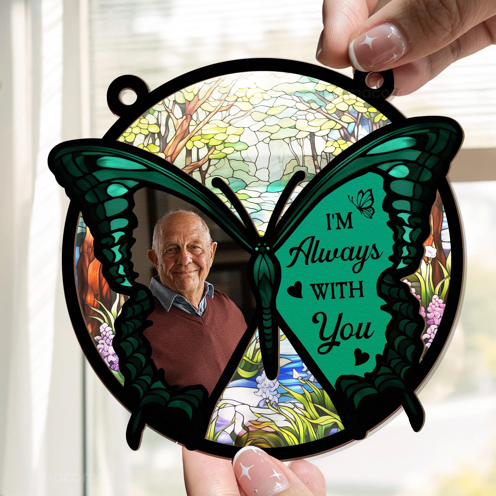 Butterfly I'm Always With You - Personalized Window Hanging Suncatcher Photo Ornament - Image 4