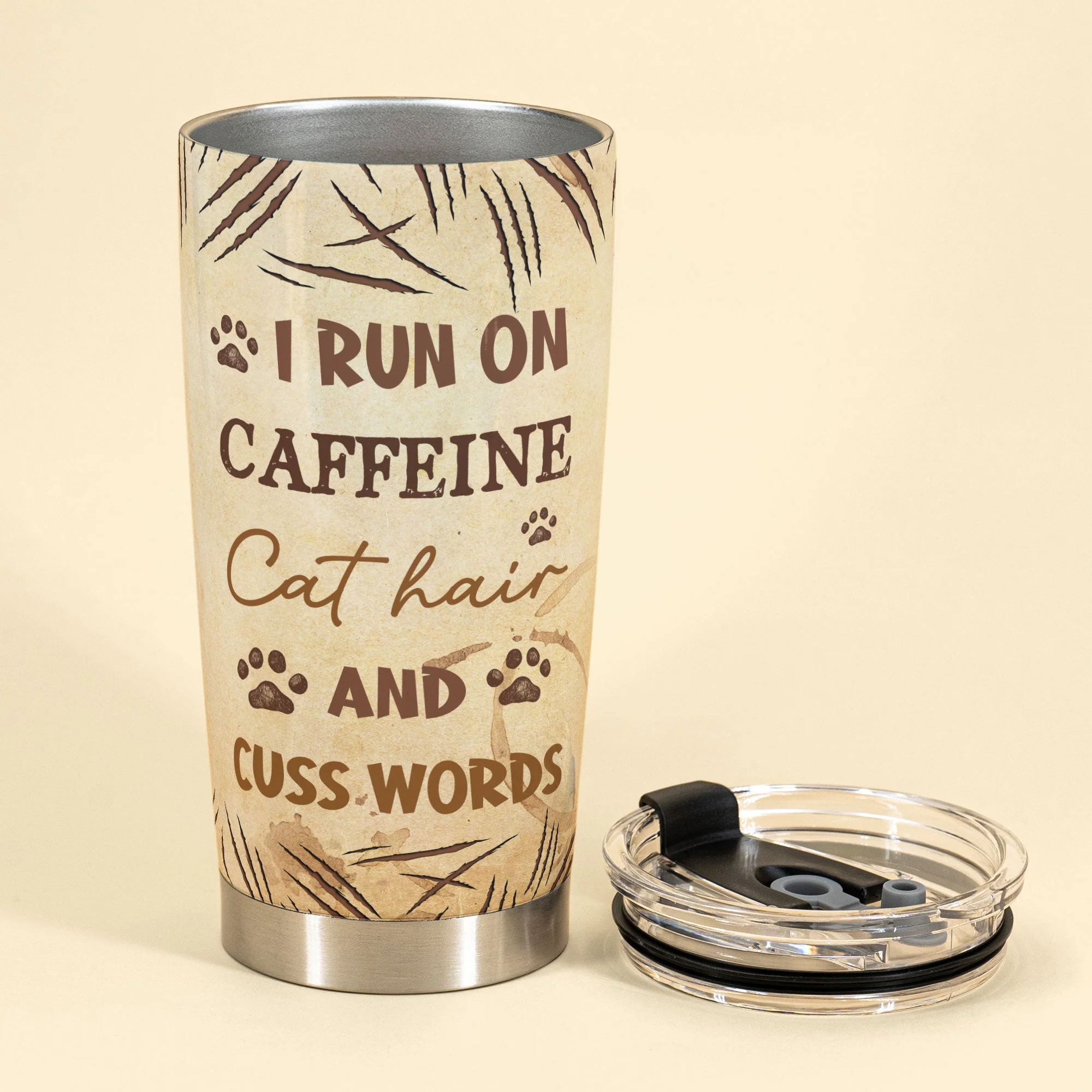 Caffeine, Cat Hair & Cuss Words - Personalized Tumbler Cup - Birthday Gift For Cat Lovers, Cat Moms, Friends, Fur Mama - Image 3