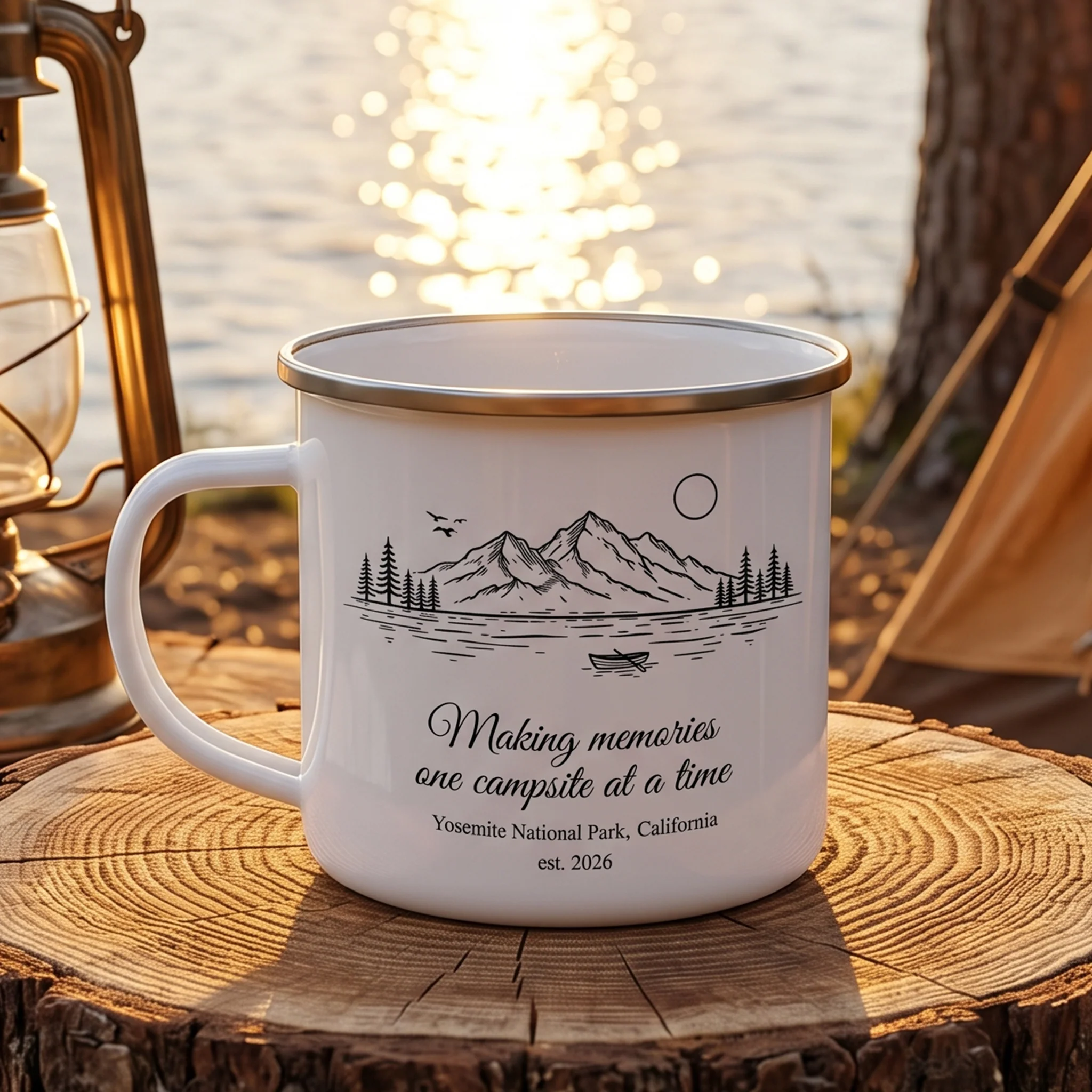 Camping Mug, Family Travel, Friends Trip, Camper Adventure Enamel Mug - Personalized Mugs - Image 2