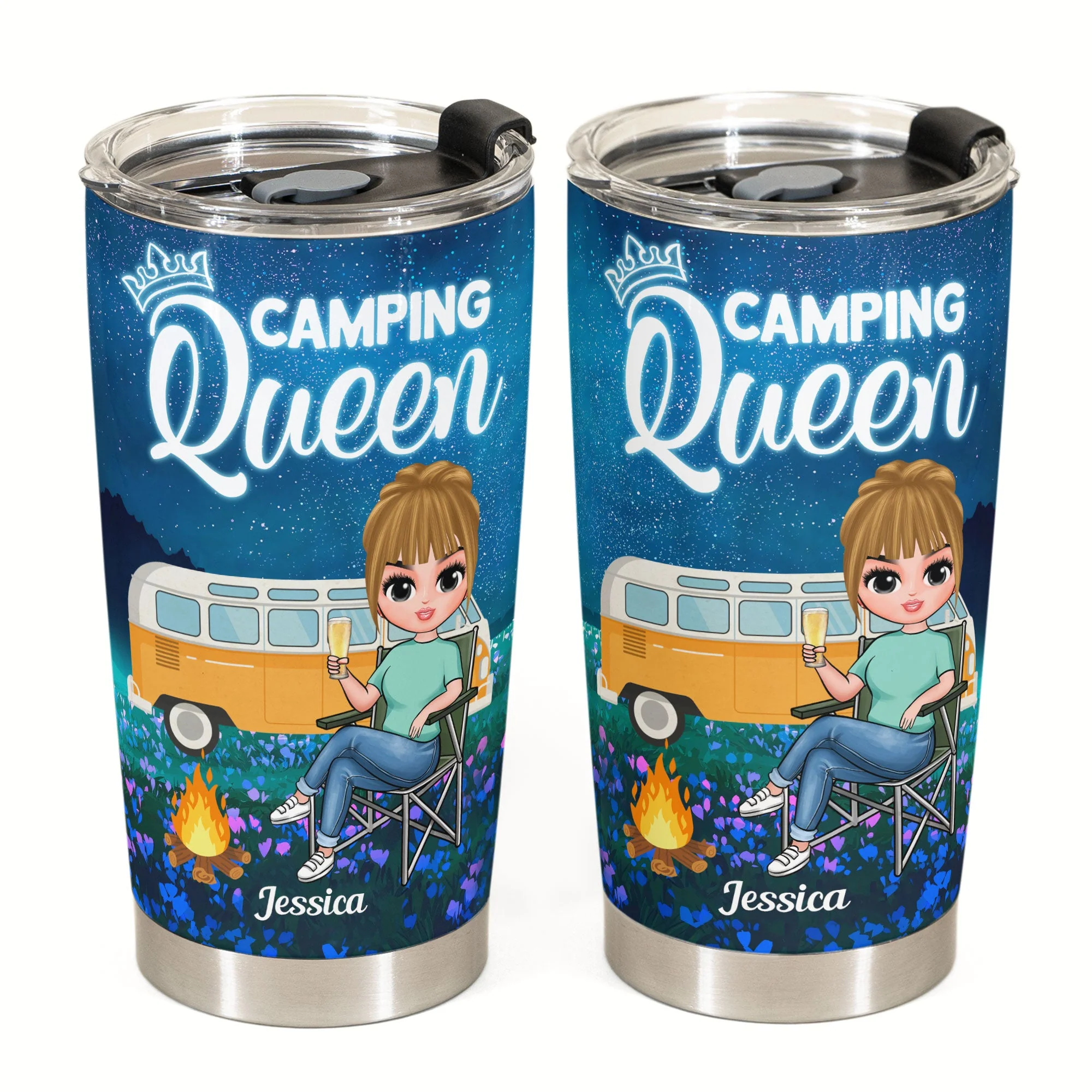 Camping Queen - Personalized Tumbler Cup - Birthday Gift For Her, Camping Lovers, Wanderlust - Image 2
