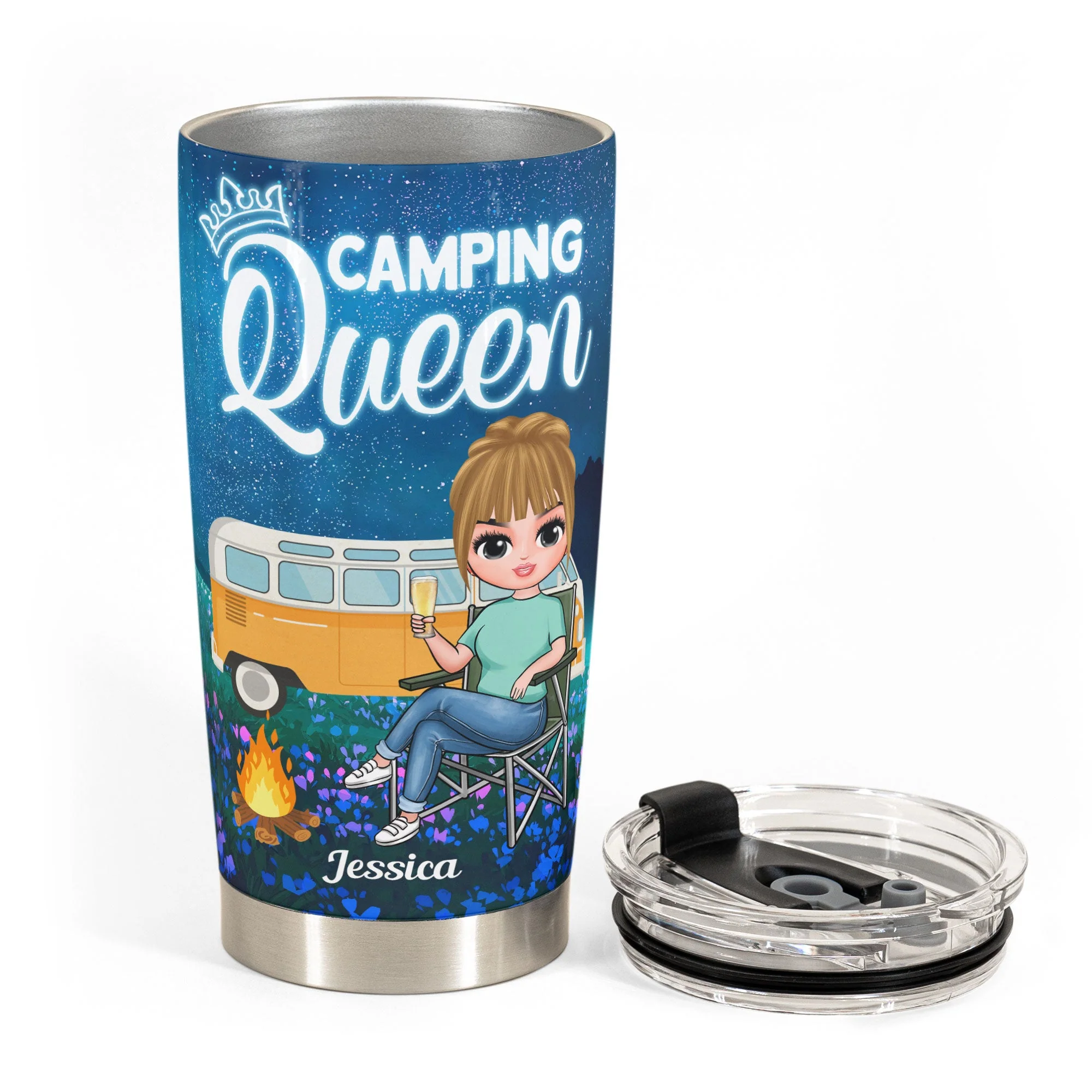 Camping Queen - Personalized Tumbler Cup - Birthday Gift For Her, Camping Lovers, Wanderlust - Image 3