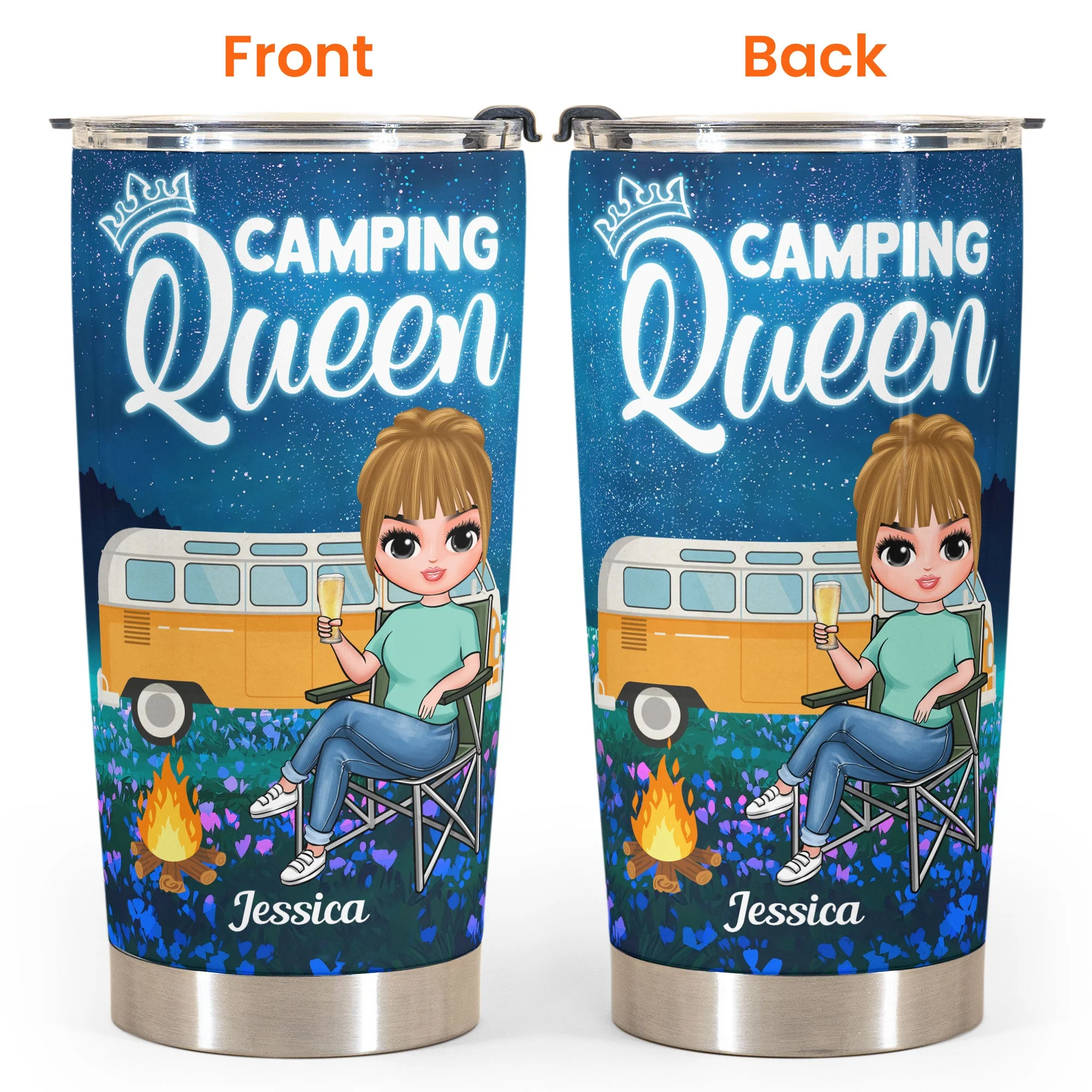 Camping Queen - Personalized Tumbler Cup - Birthday Gift For Her, Camping Lovers, Wanderlust - Image 4