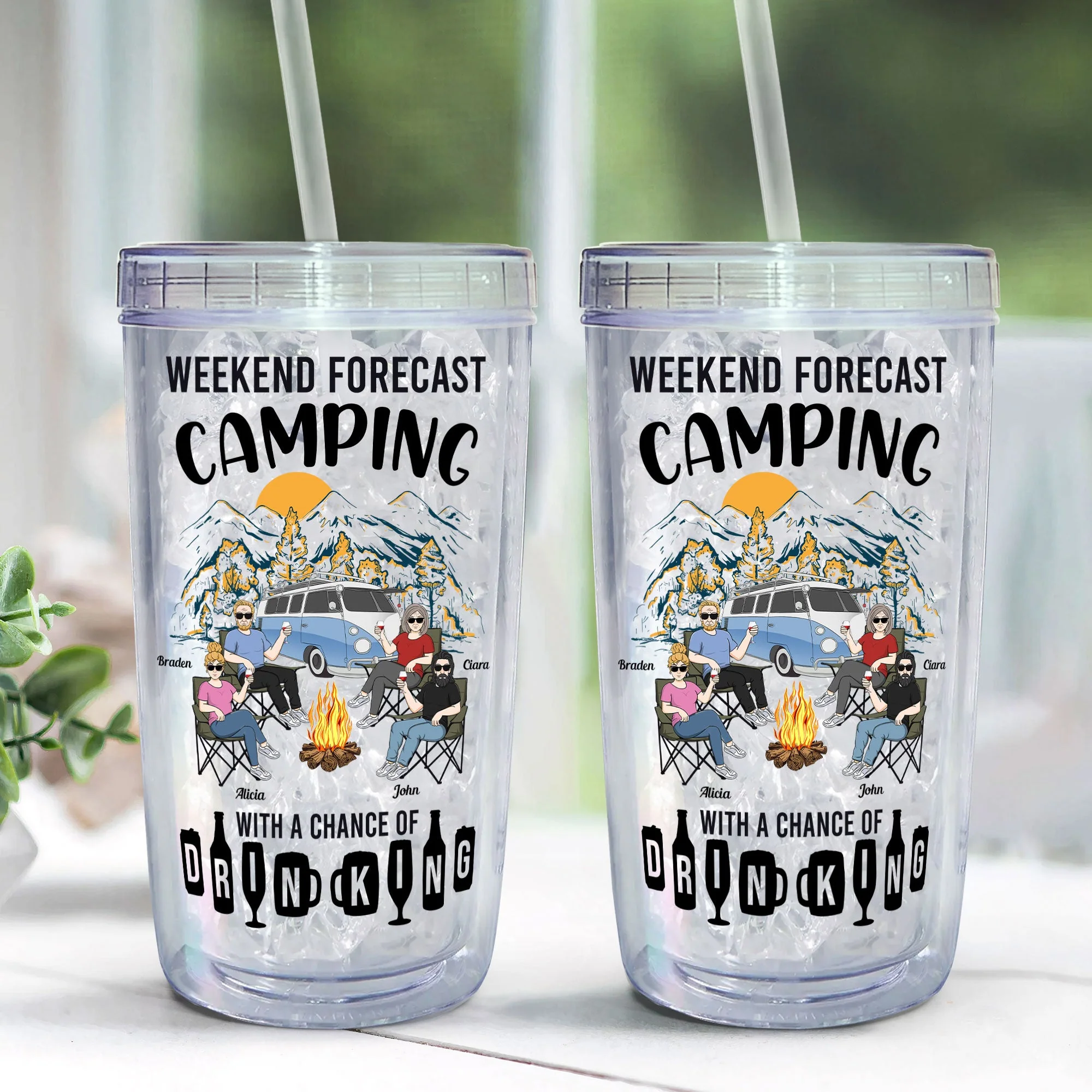 Camping With A Chance Of Drinking - Personalized Acrylic Tumbler With Straw - Image 3