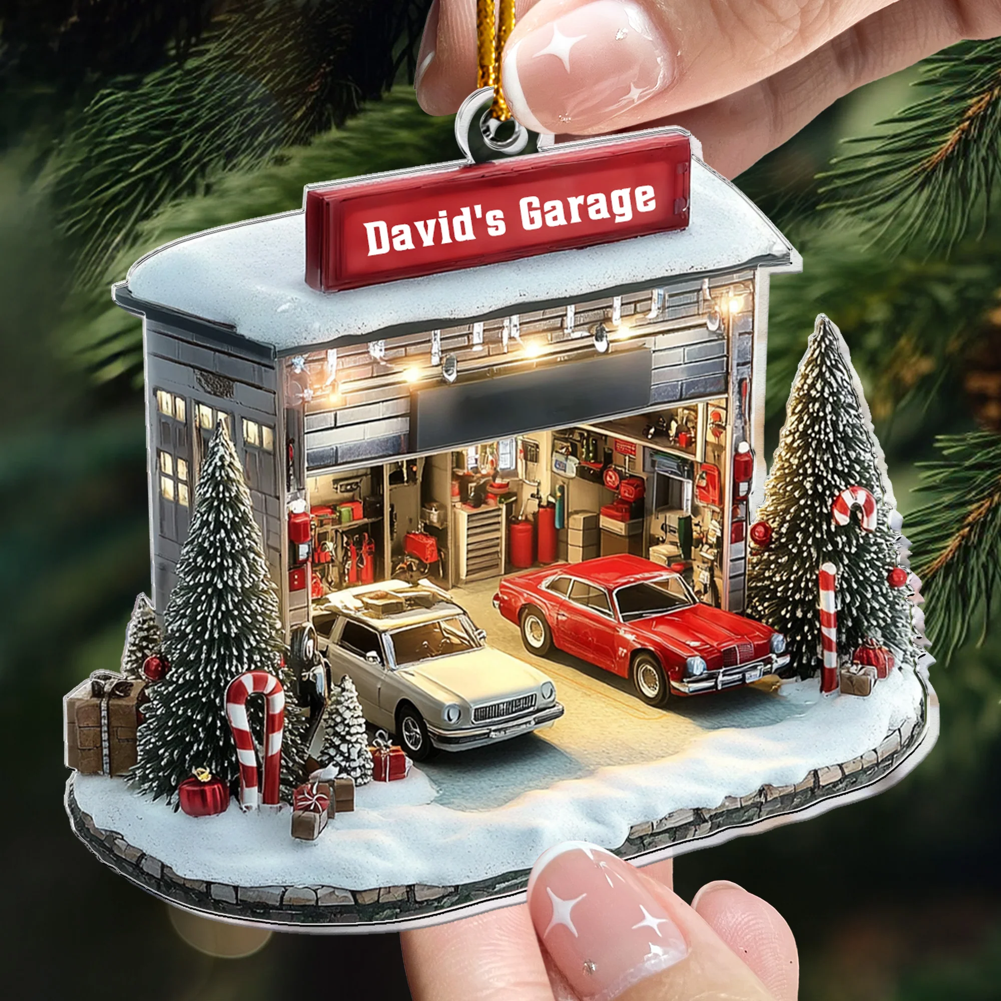Car Garage Ornament - Mechanic, Repair Shop Christmas Ornament - Personalized Acrylic Ornament - Image 3