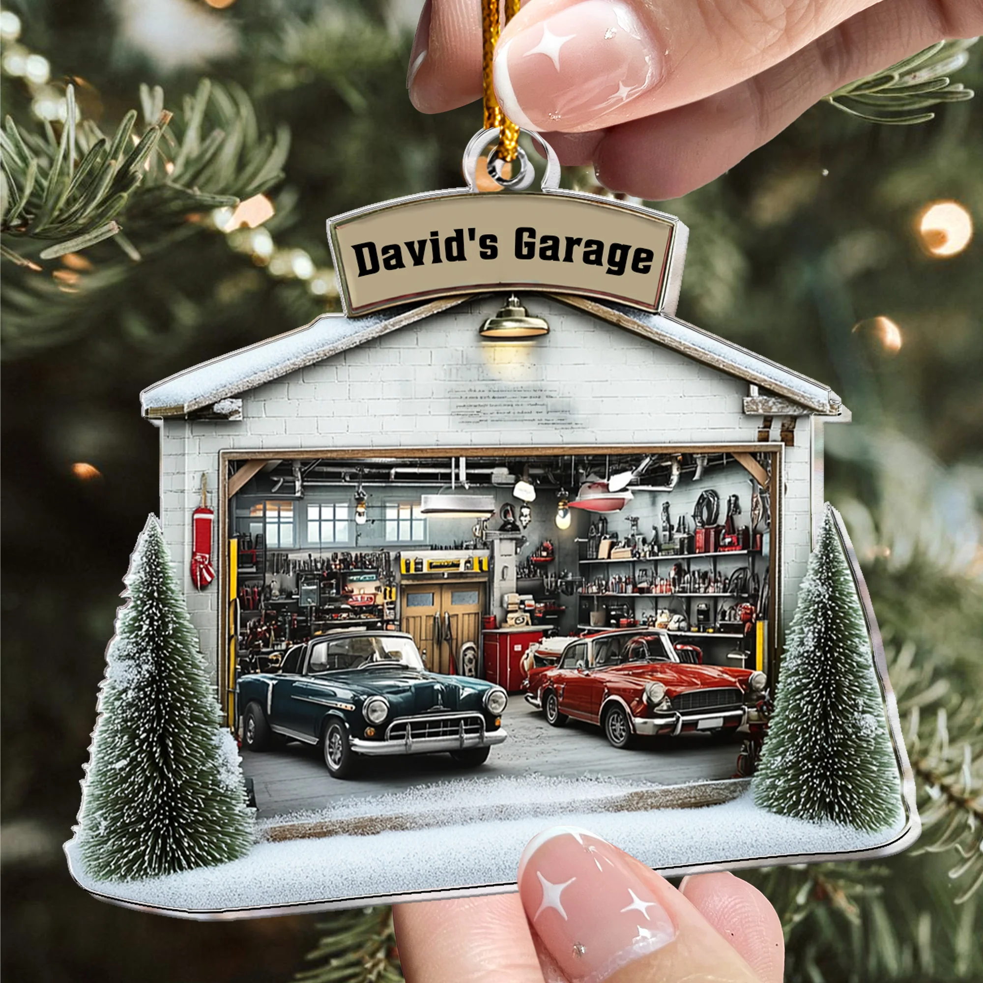 Car Garage Ornament - Mechanic, Repair Shop Christmas Ornament - Personalized Acrylic Ornament - Image 4