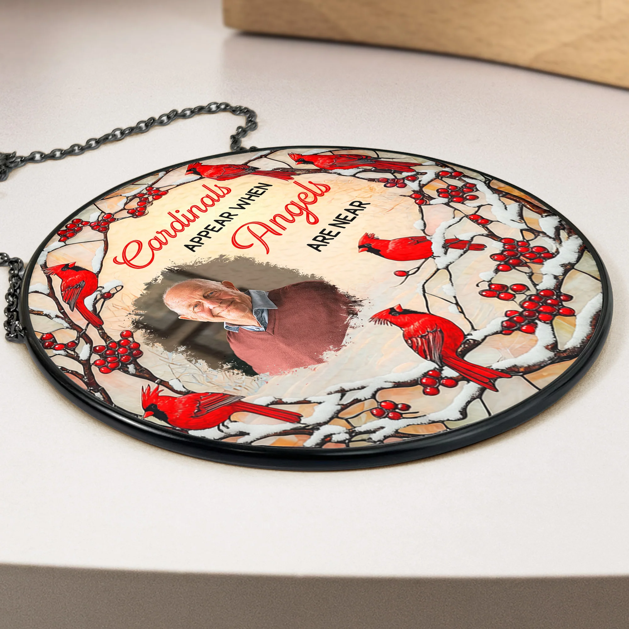 Cardinals Appear When Angels Are Near - Personalized Photo Stained Glass Window Hanging Suncatcher - Image 4