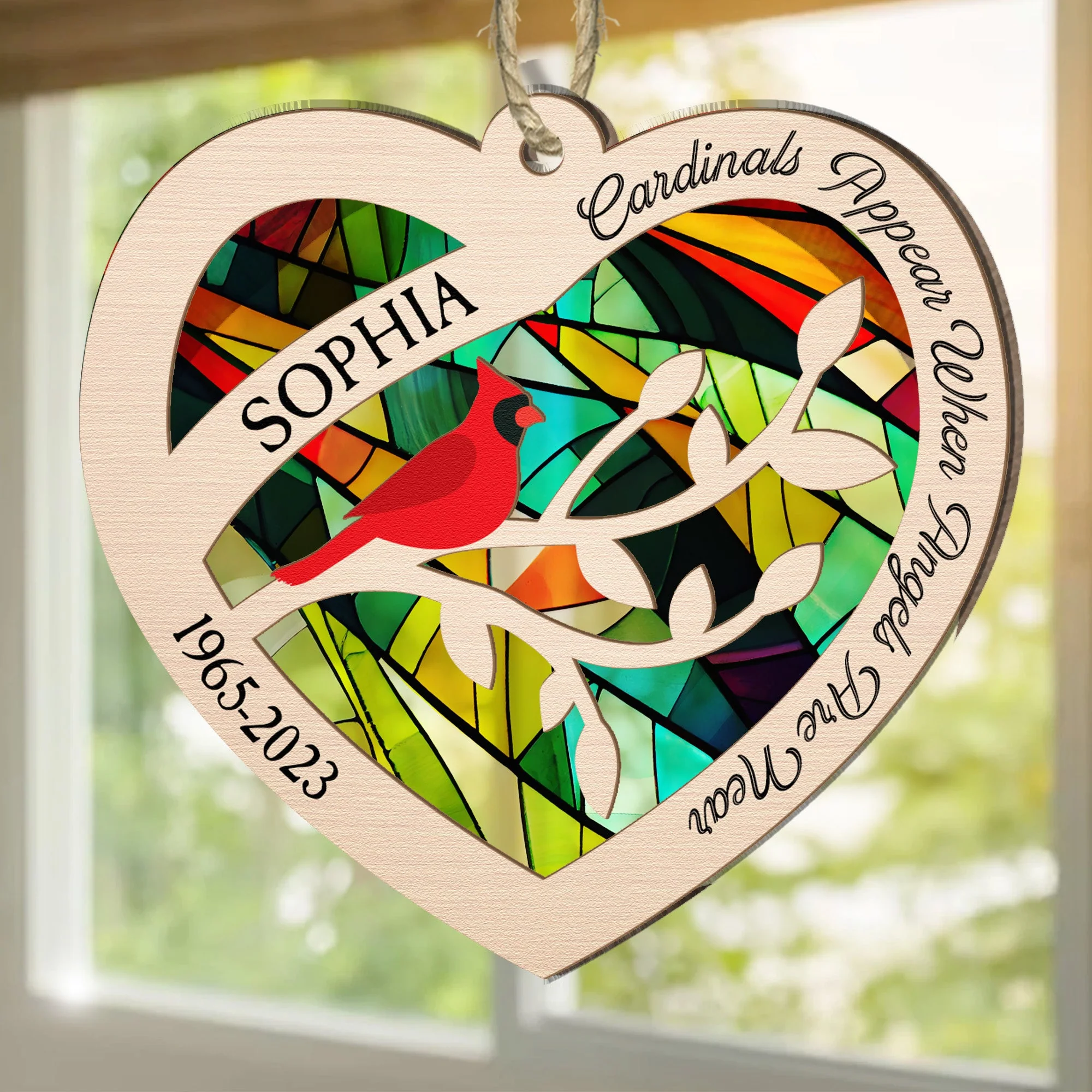 Cardinals Appear When Angels Are Near - Personalized Suncatcher Ornament - Image 3