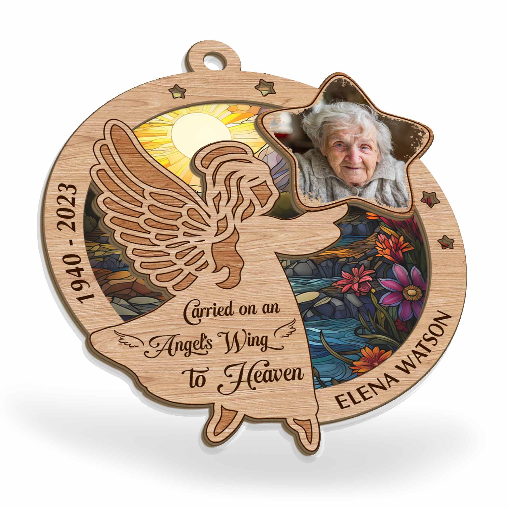 Carried On An Angel'S Wing To Heaven - Personalized Suncatcher Ornament - Image 4