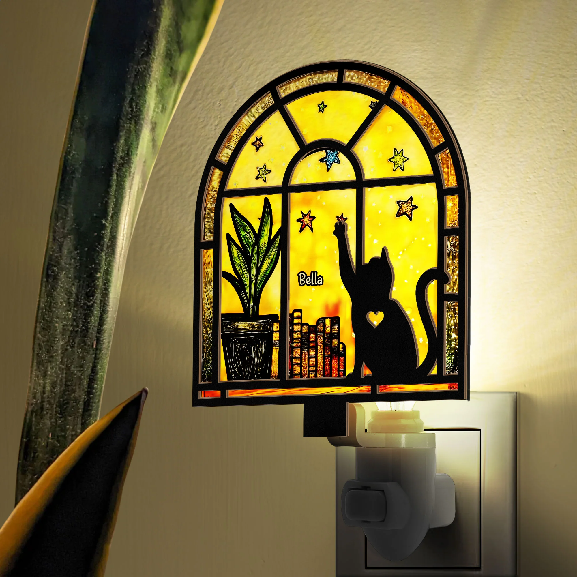 Cat And Books - Personalized Wood And Acrylic Night Light - Image 4
