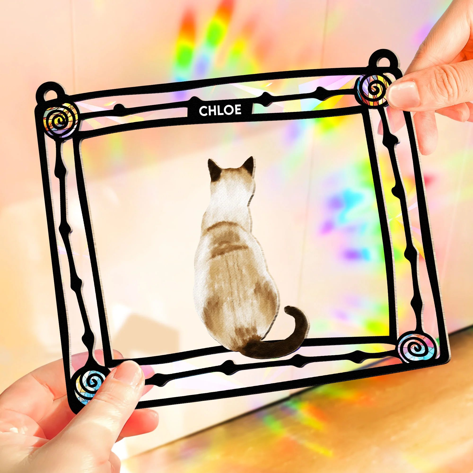 Cat Enjoying The SunLight - Personalized Rainbow Suncatcher - Image 3