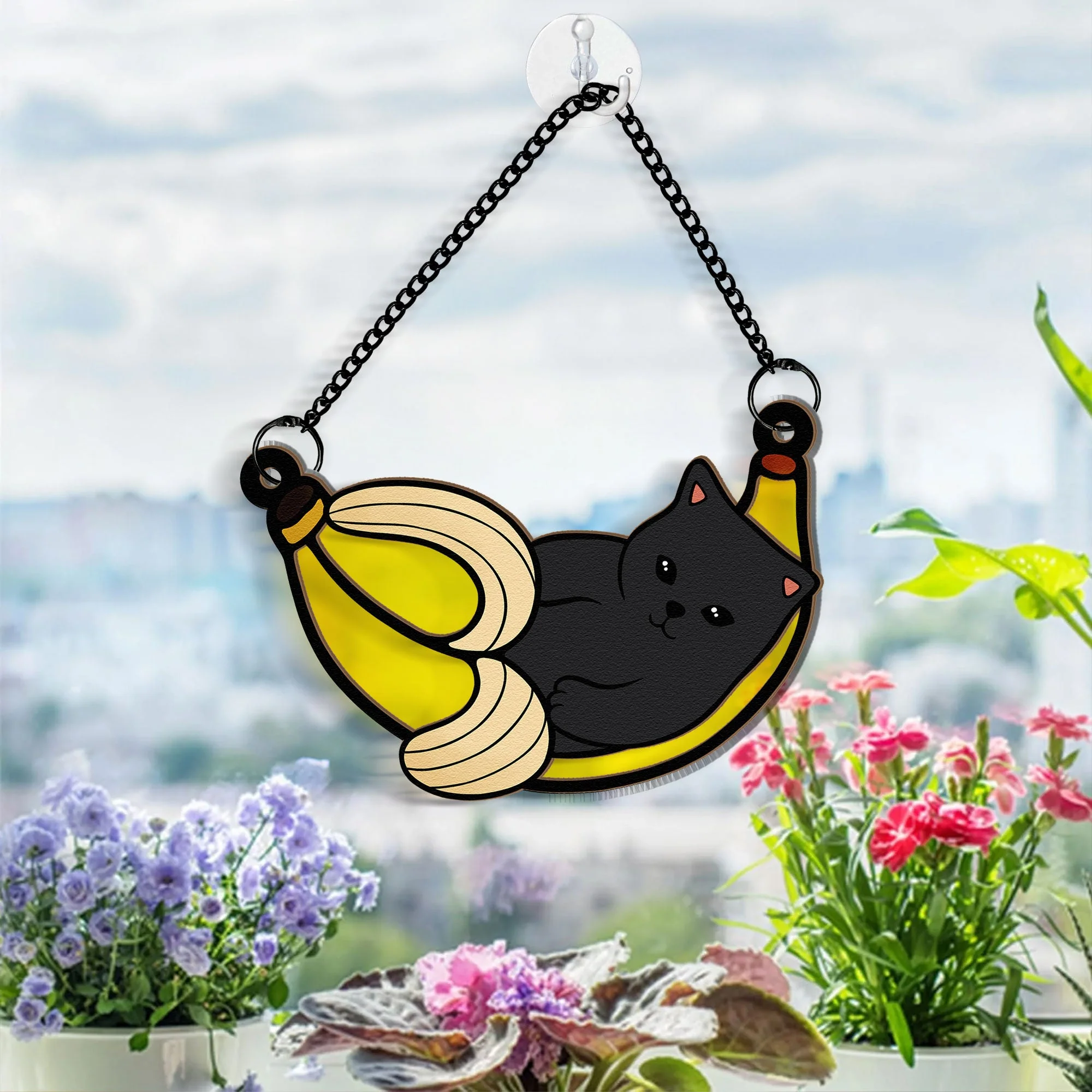 Cat In Banana - Personalized Window Hanging Suncatcher Ornament - Image 4