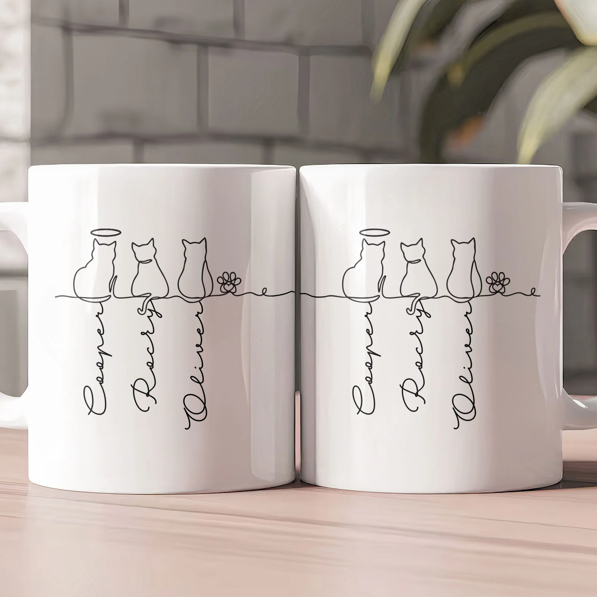 Cat Line Art Gift For Cat Lovers - Personalized Mug - Image 2