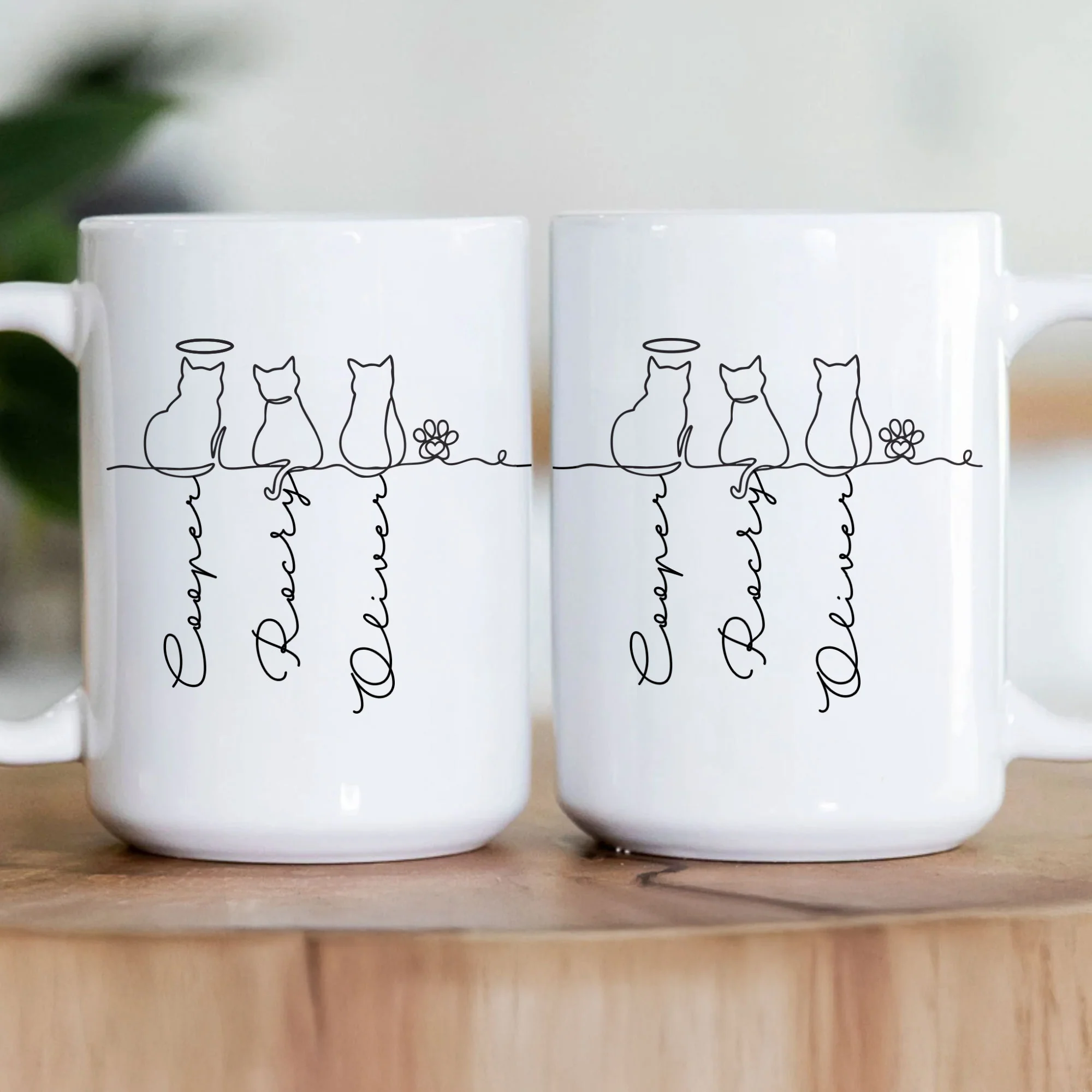 Cat Line Art Gift For Cat Lovers - Personalized Mug - Image 3