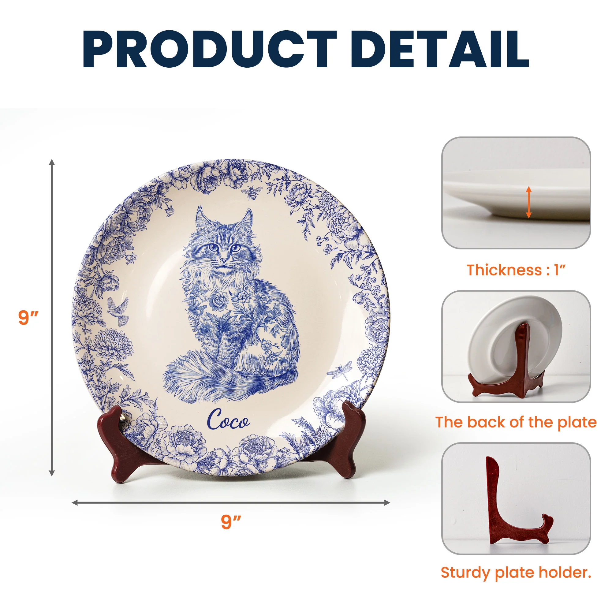 Cat Lover Chinoiserie Toile De Jouy Style - Personalized Ceramic Plate - Image 5
