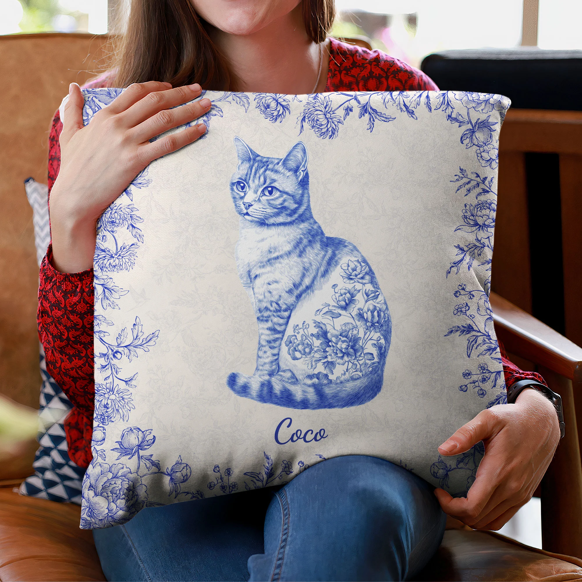 Cat Lover Chinoiserie Toile De Jouy Style - Personalized Pillow (Insert Included) - Image 2