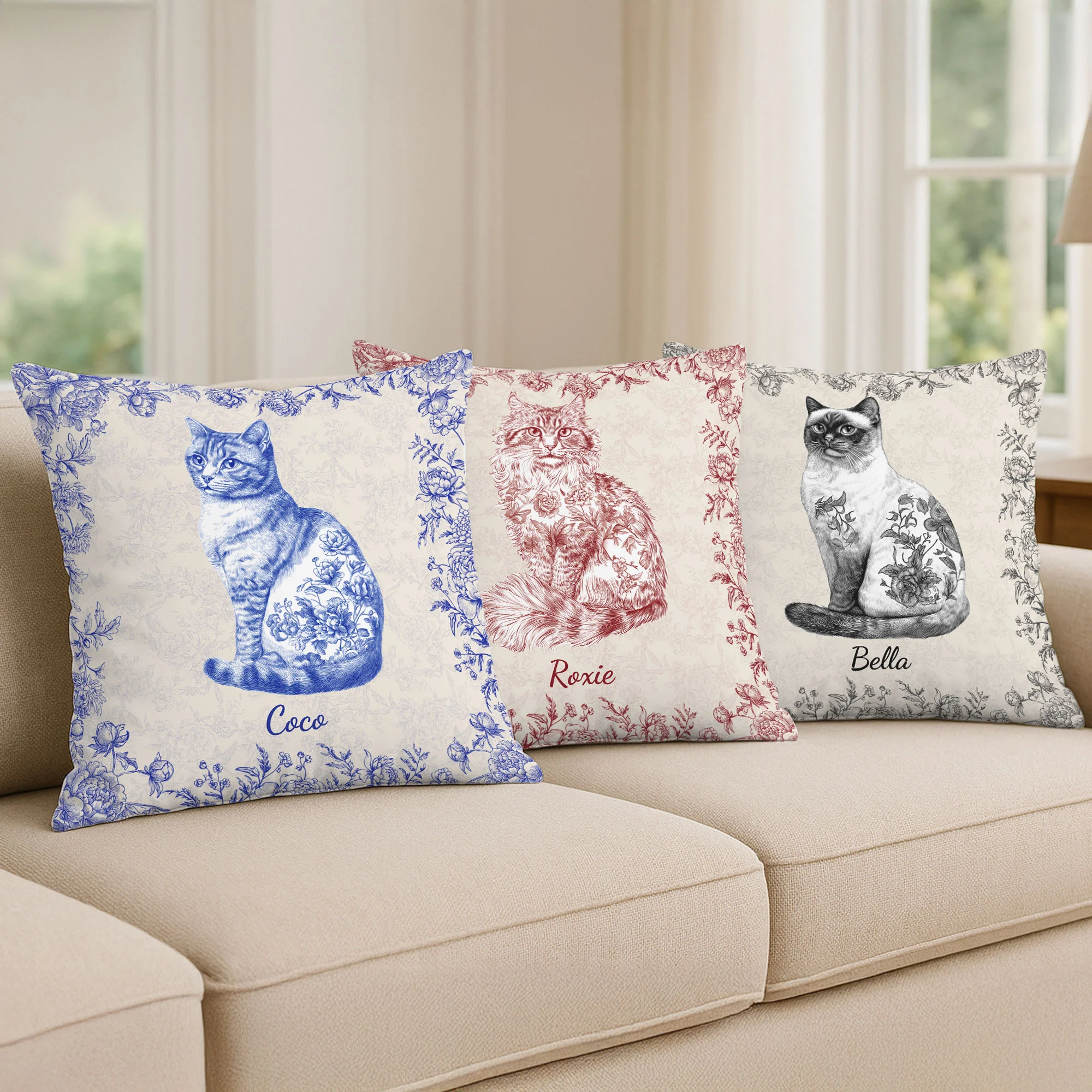 Cat Lover Chinoiserie Toile De Jouy Style - Personalized Pillow (Insert Included) - Image 4