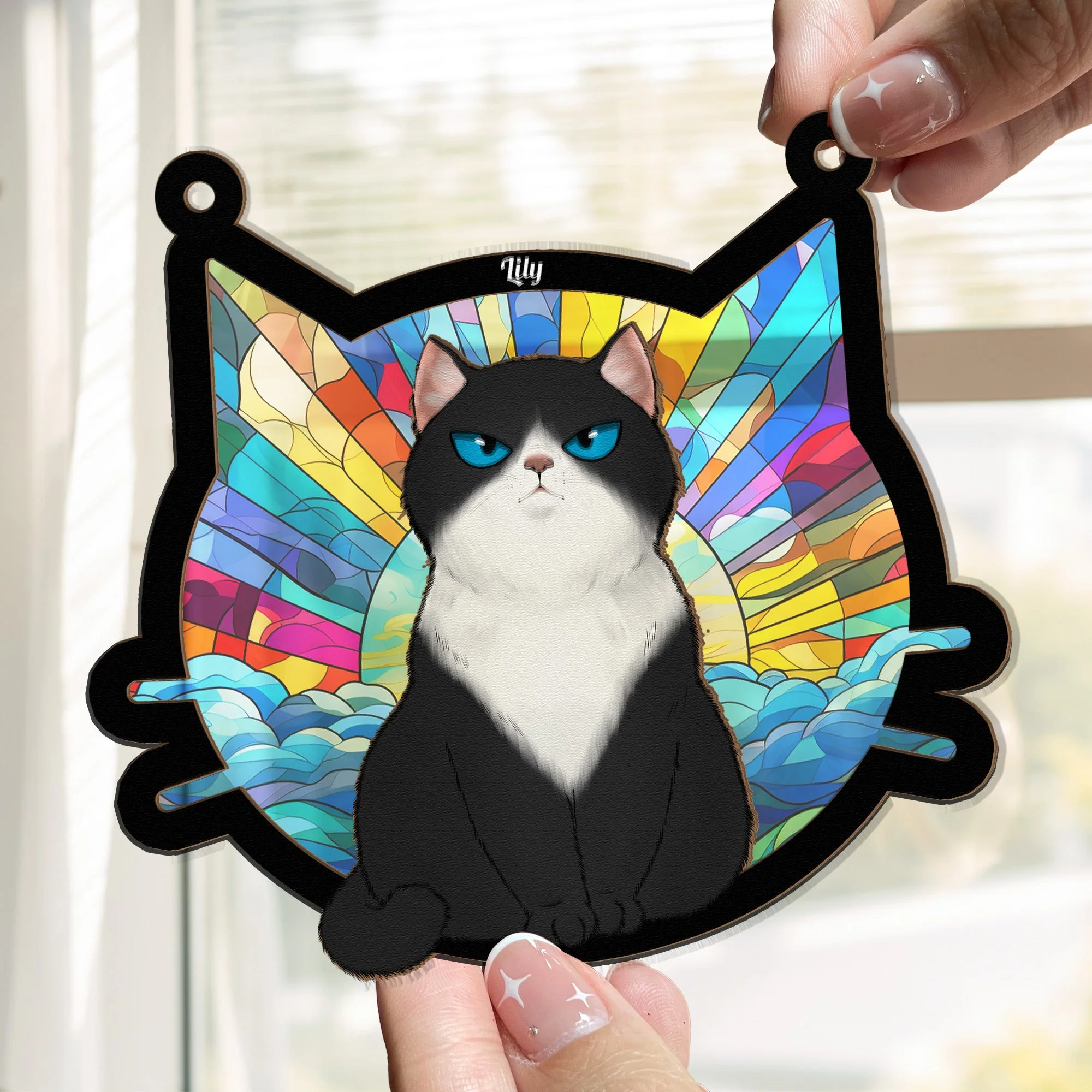 Cat Lovers Cute Kitty - Personalized Window Hanging Suncatcher Ornament - Image 3