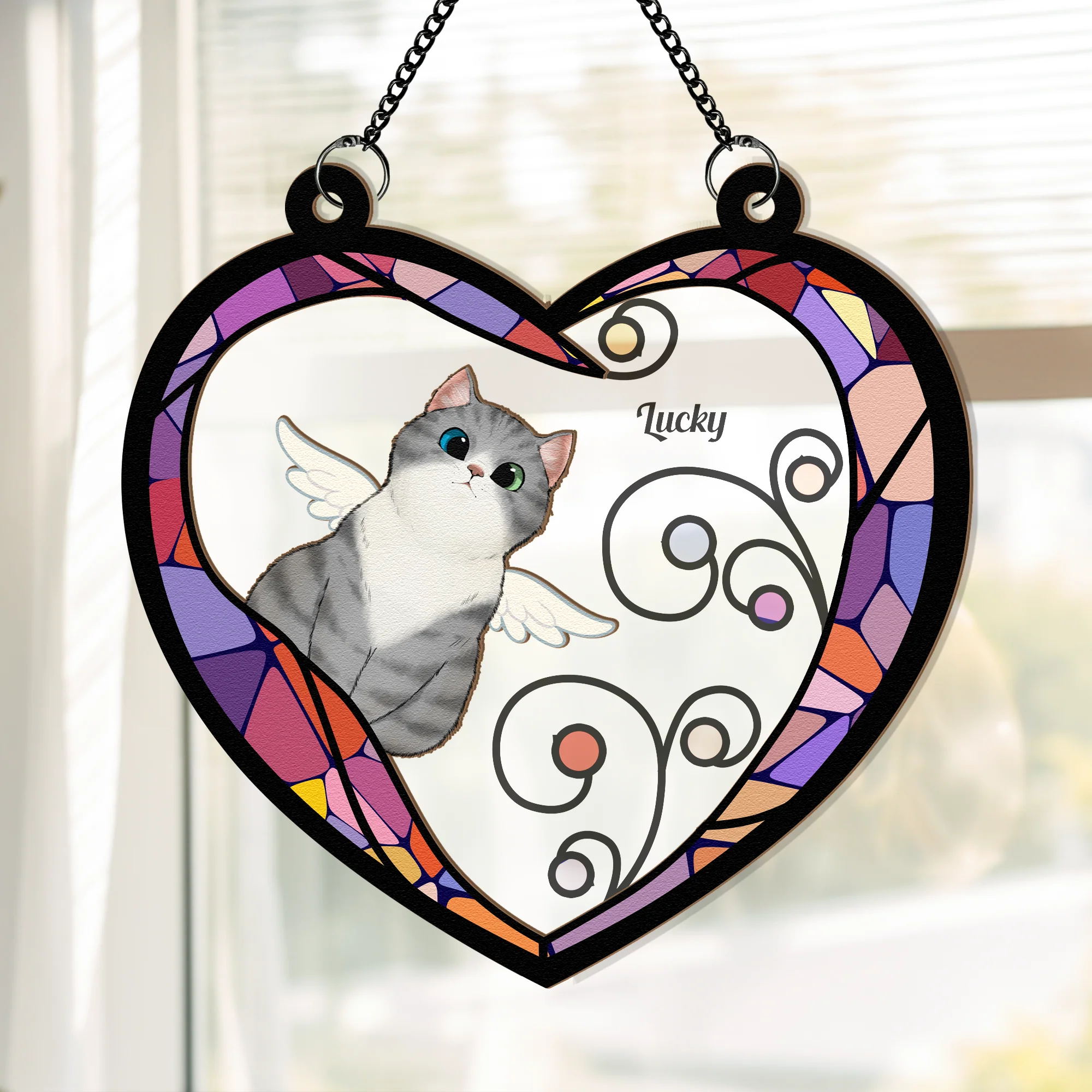 Cat Memorial Heart - Personalized Window Hanging Suncatcher Ornament - Image 2