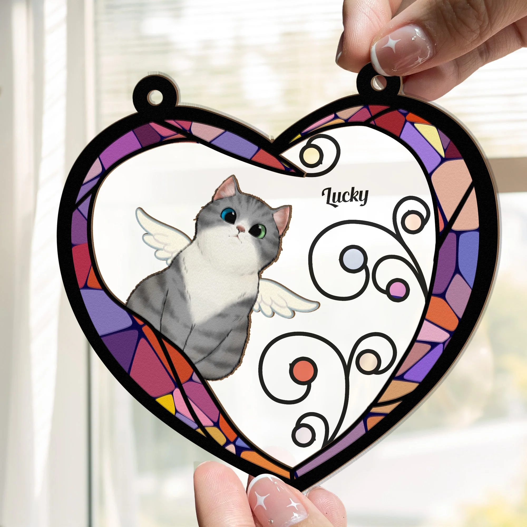 Cat Memorial Heart - Personalized Window Hanging Suncatcher Ornament - Image 3