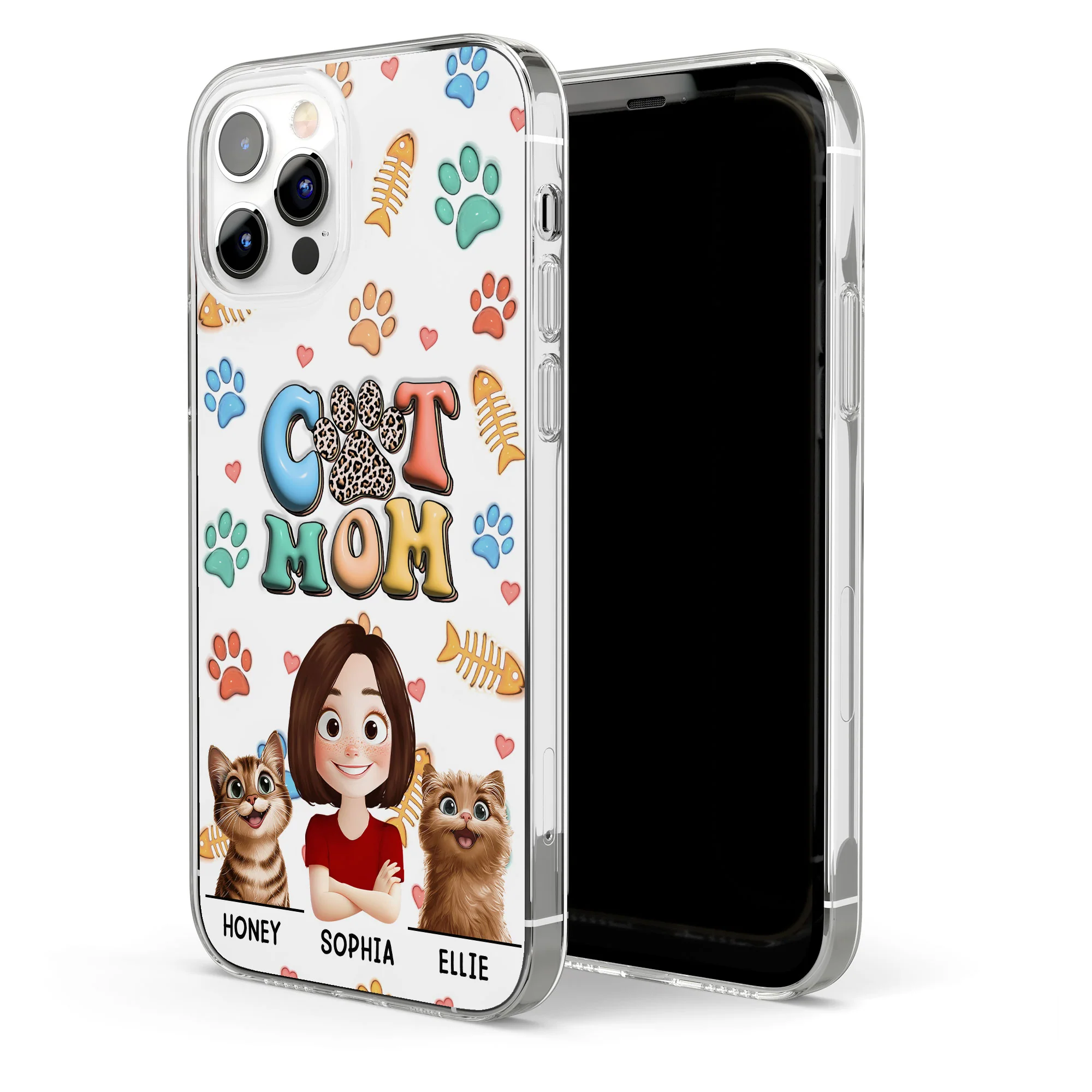Cat Mom 3D Style Pattern - Personalized Clear Phone Case - Image 2