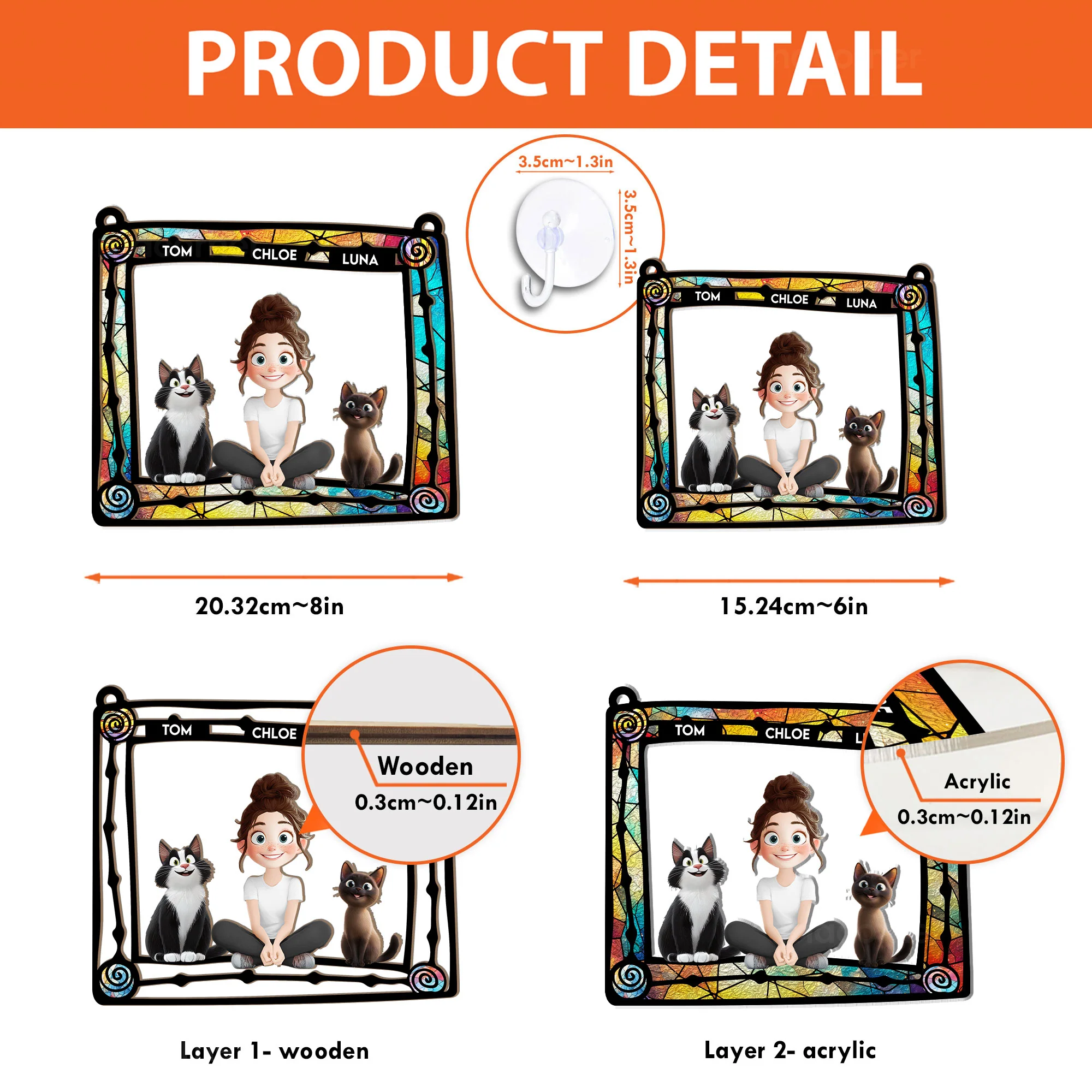 Cat Mom And Her Cats - Personalized Window Hanging Suncatcher Ornament - Image 4
