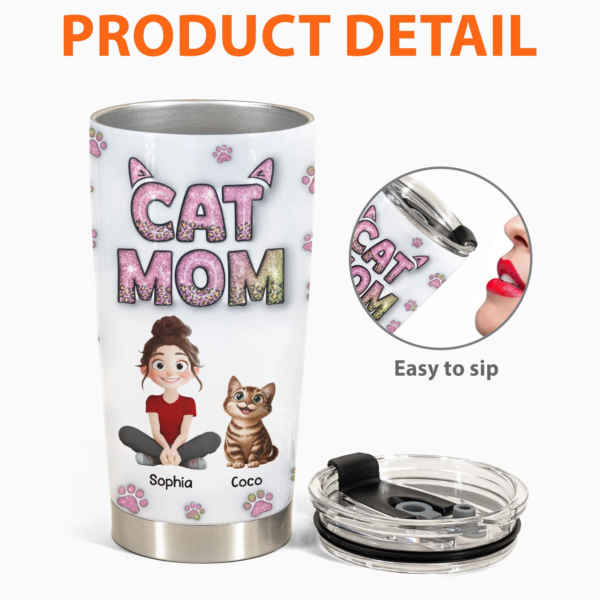 Cat Mom New Cartoon Cat - Personalized Tumbler Cup - Image 4