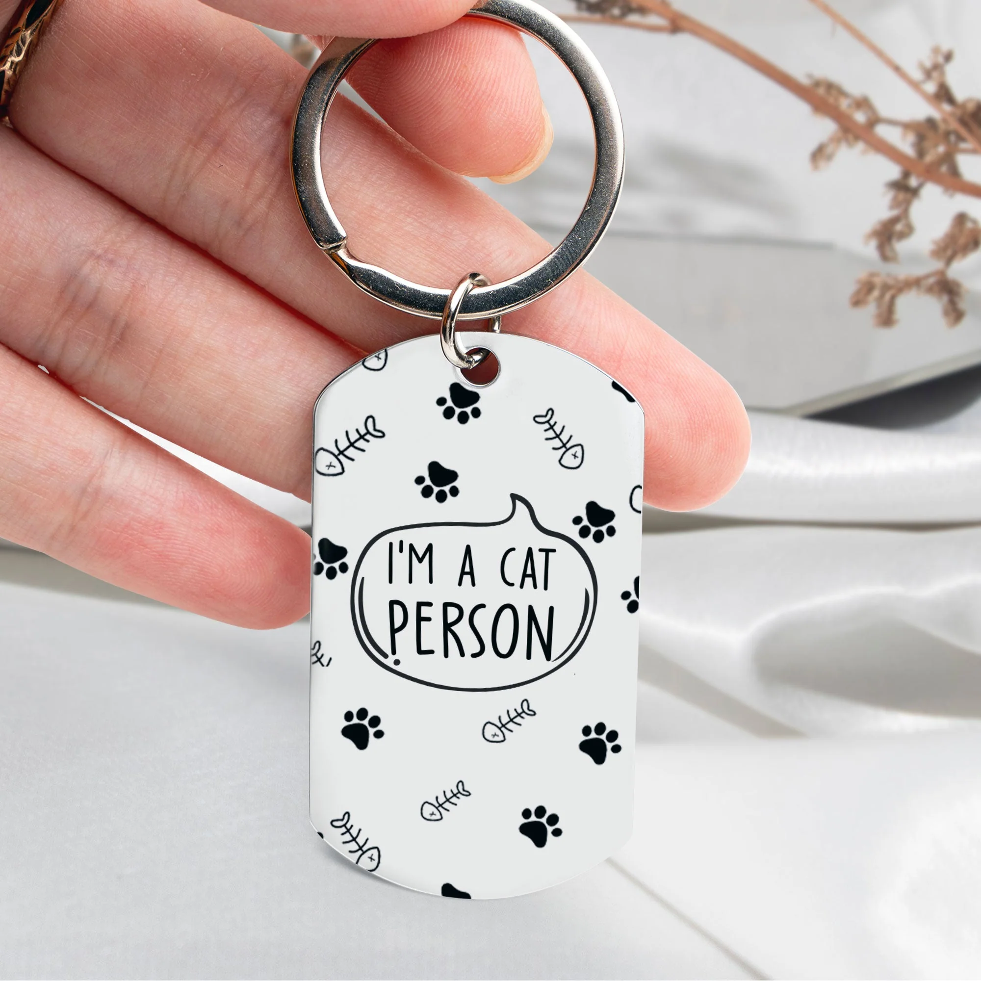 Cat Person - Personalized Engraved Stainless Steel Keychain - Image 3