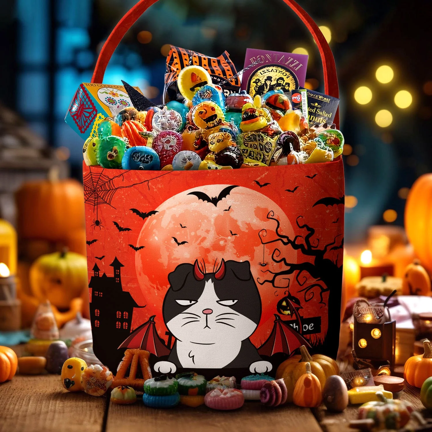 Cat Pumpkin Halloween Trick Or Treat Bag - Personalized Halloween Spooky Basket - Image 2