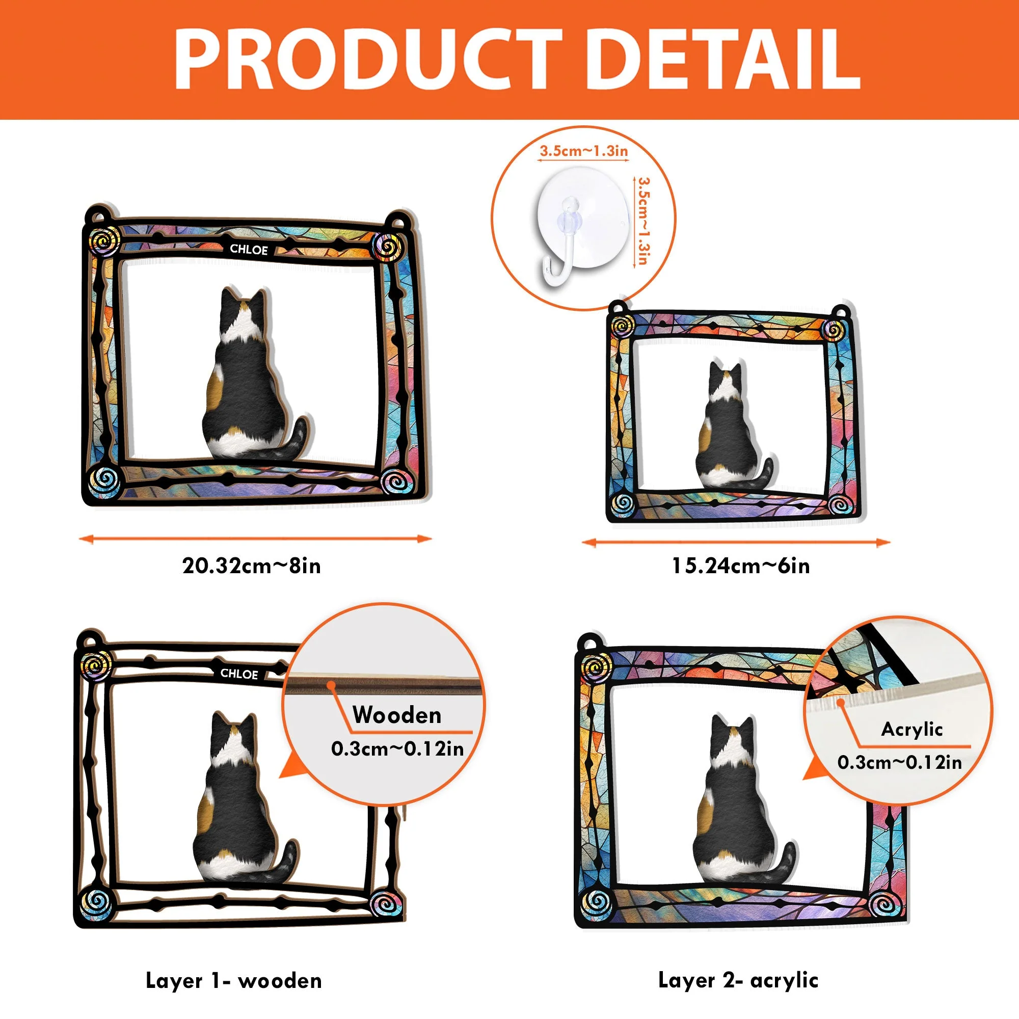 Cat Sitting In Frame - Personalized Window Hanging Suncatcher Ornament - Image 5