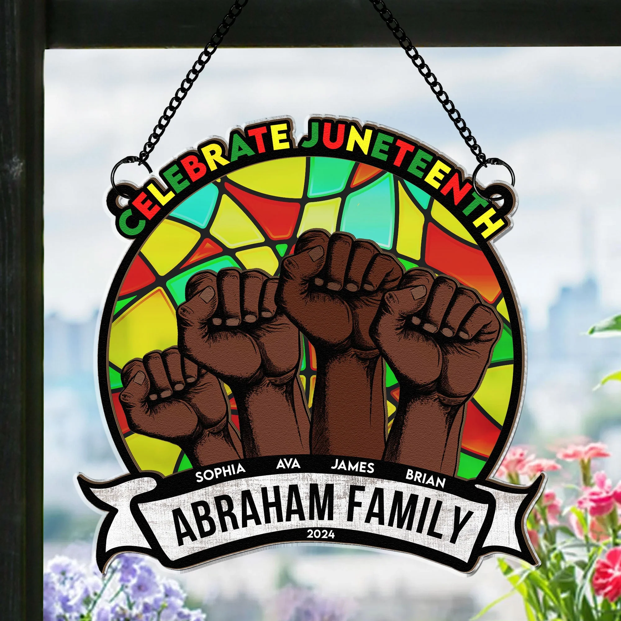 Celebrate Juneteenth - Personalized Window Hanging Suncatcher Ornament - Image 2
