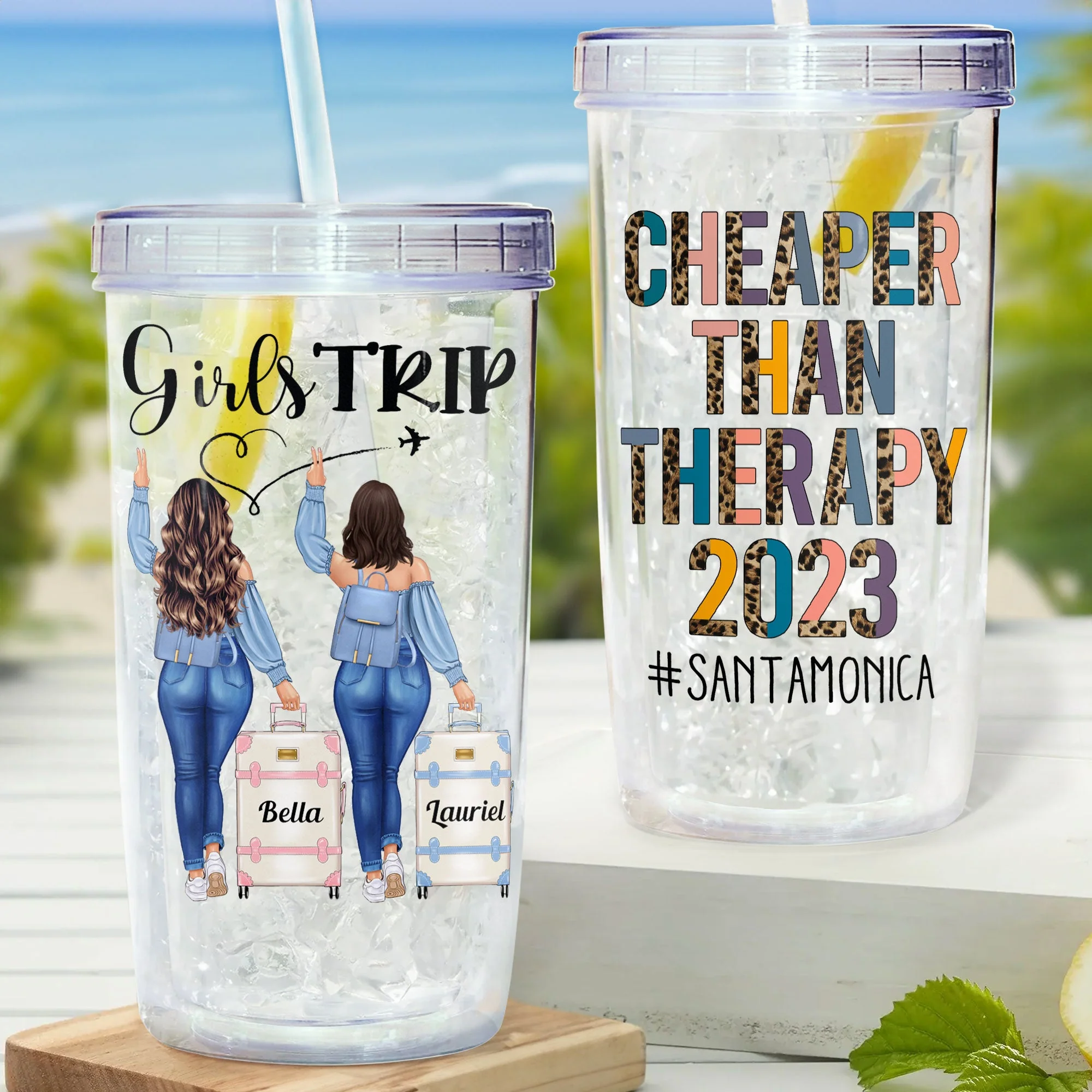 Cheaper Than Therapy - Personalized Acrylic Tumbler With Straw - Image 2