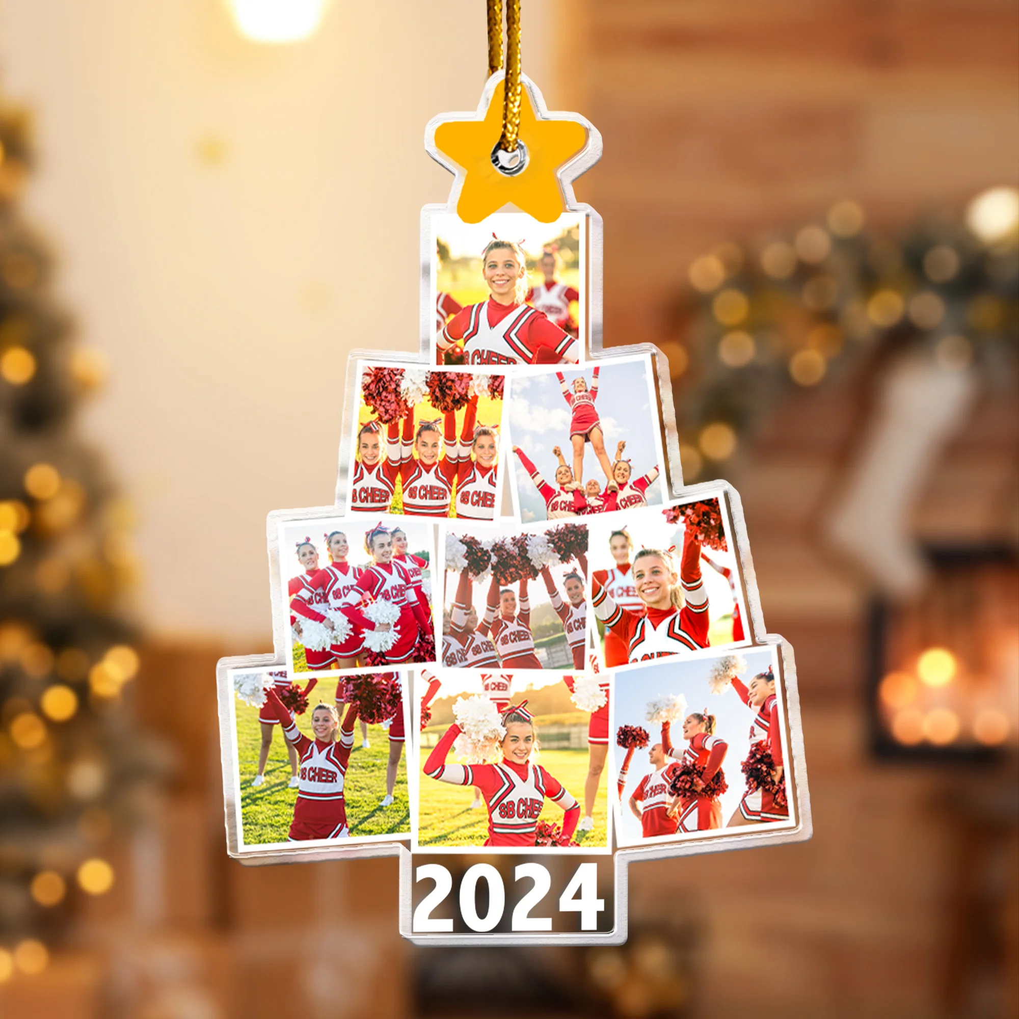 Cheerleader Christmas Tree - Personalized Acrylic Photo Ornament - Image 2