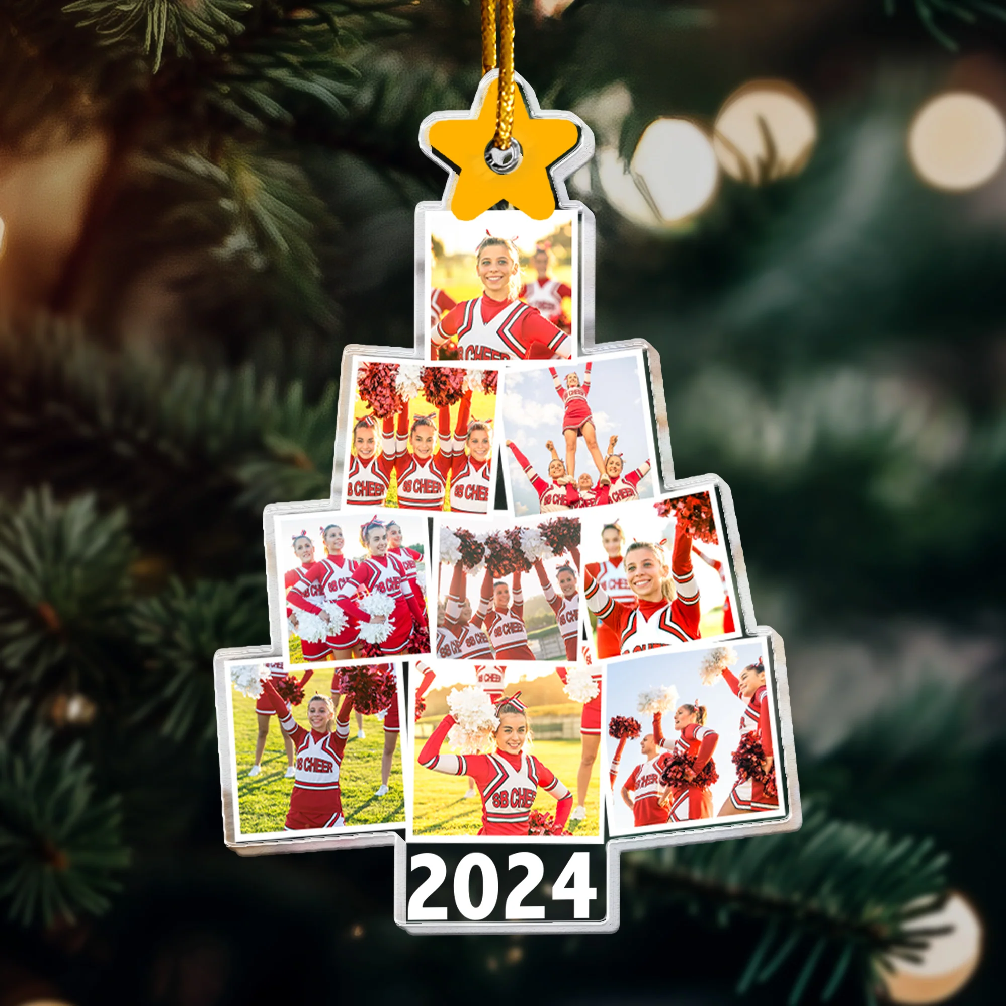 Cheerleader Christmas Tree - Personalized Acrylic Photo Ornament - Image 4