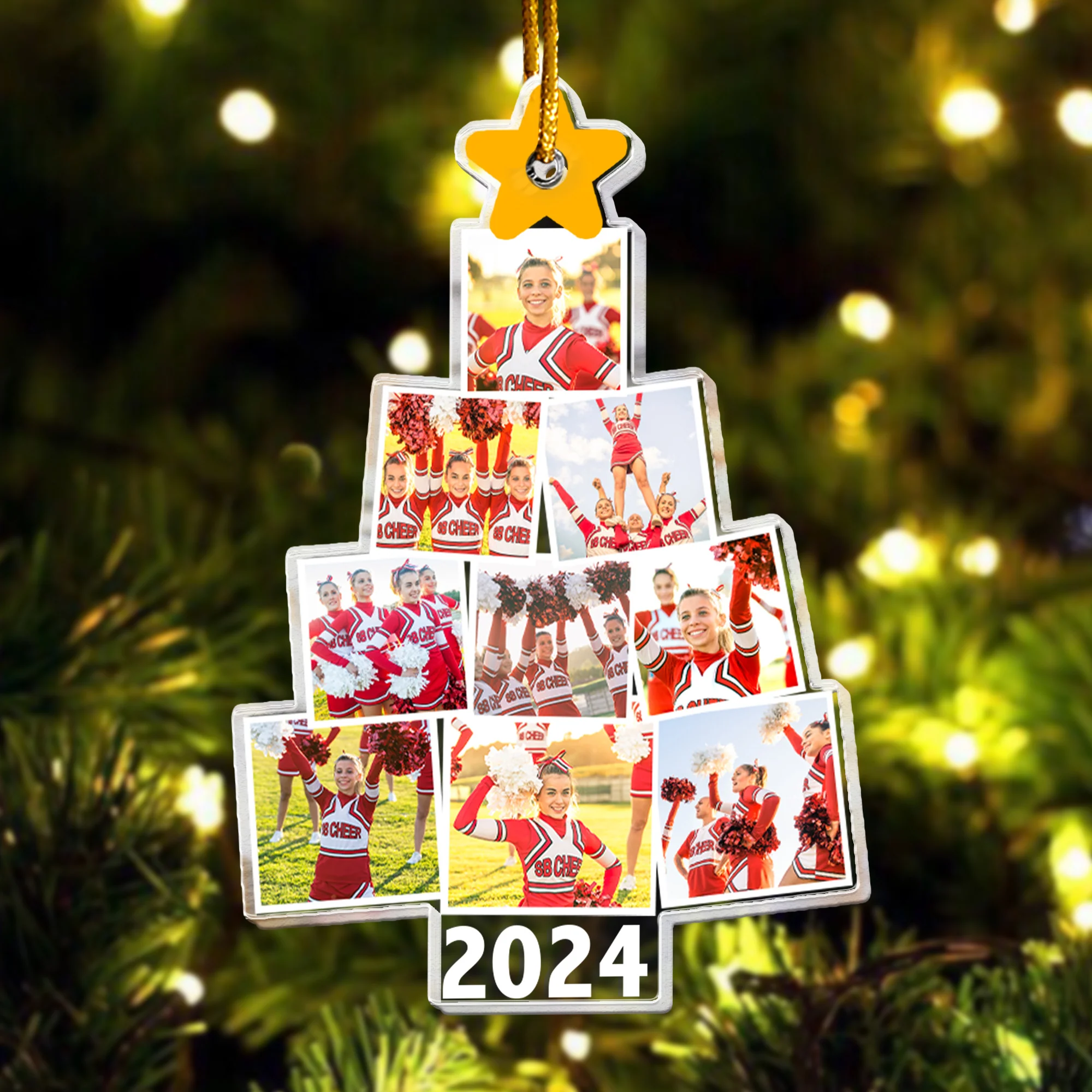 Cheerleader Christmas Tree - Personalized Acrylic Photo Ornament - Image 5