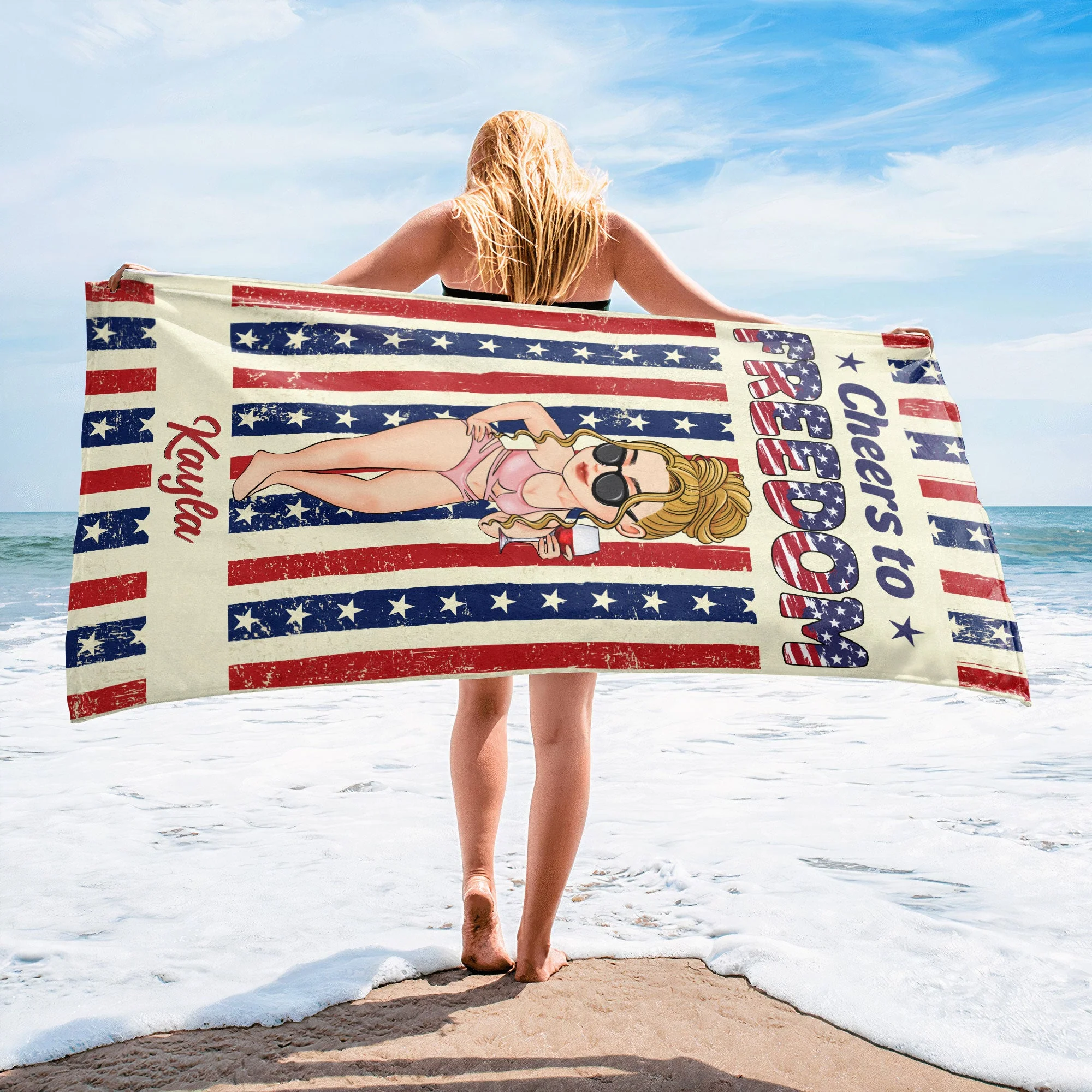 Cheers To Freedom - Personalized Beach Towel - Image 5