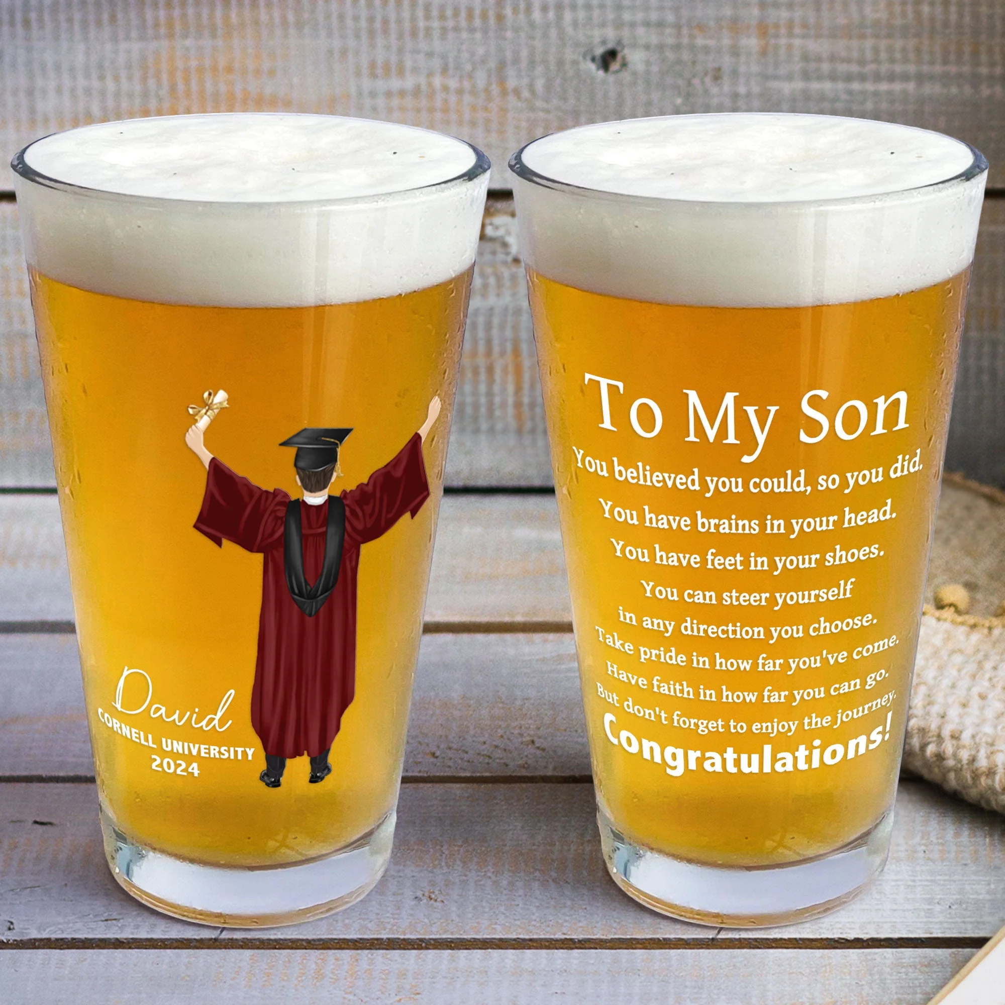 Cheers To The Graduate You Believed You Could - Personalized Beer Glass - Image 3