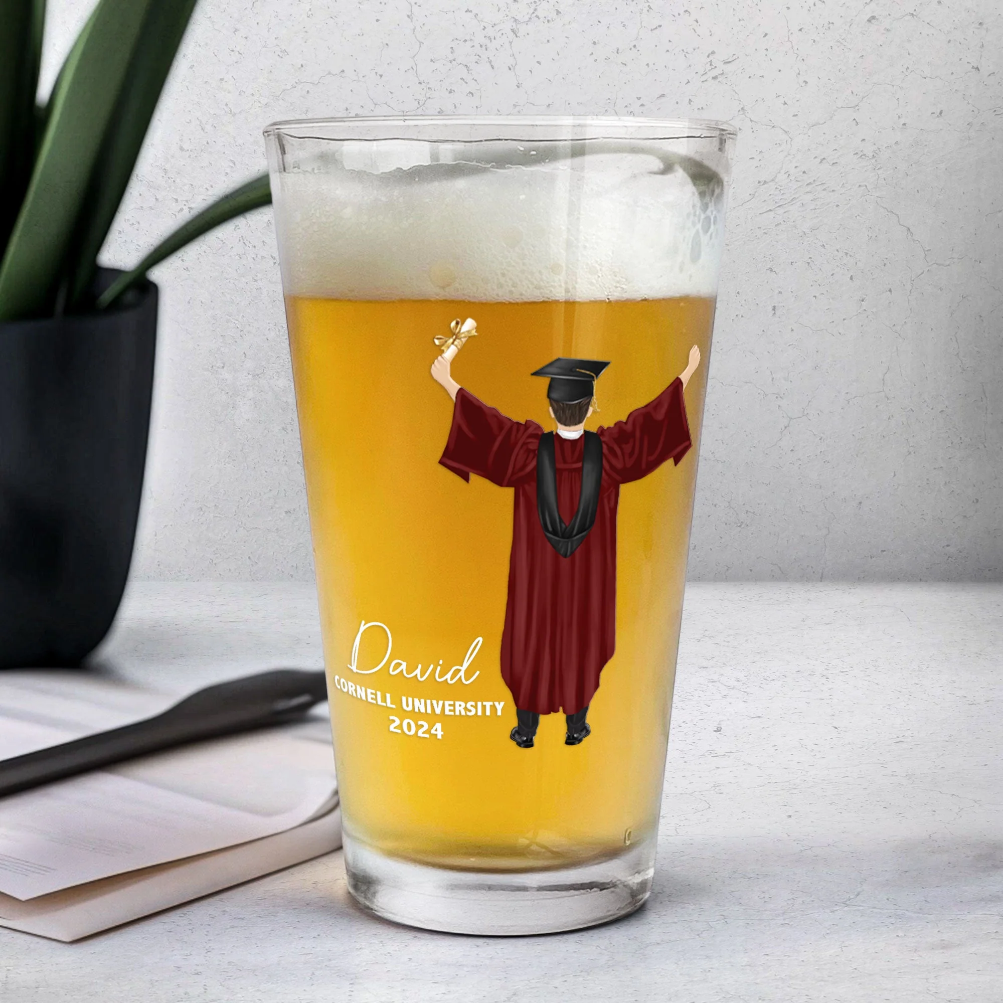 Cheers To The Graduate You Believed You Could - Personalized Beer Glass - Image 4