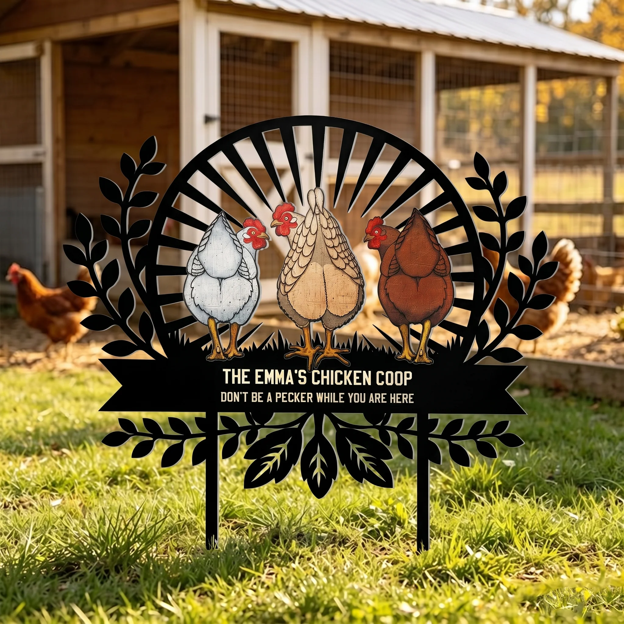 Chicken Sign Fluffy Butt Hut Last One In Is A Rotten Egg - Personalized Garden Stake - Image 2